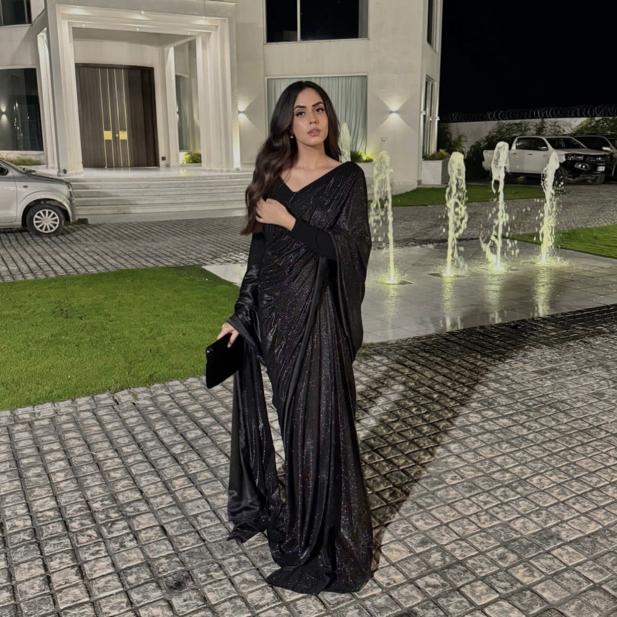 Sparkle Moonlight Saree - Glamorous Black Evening Wear