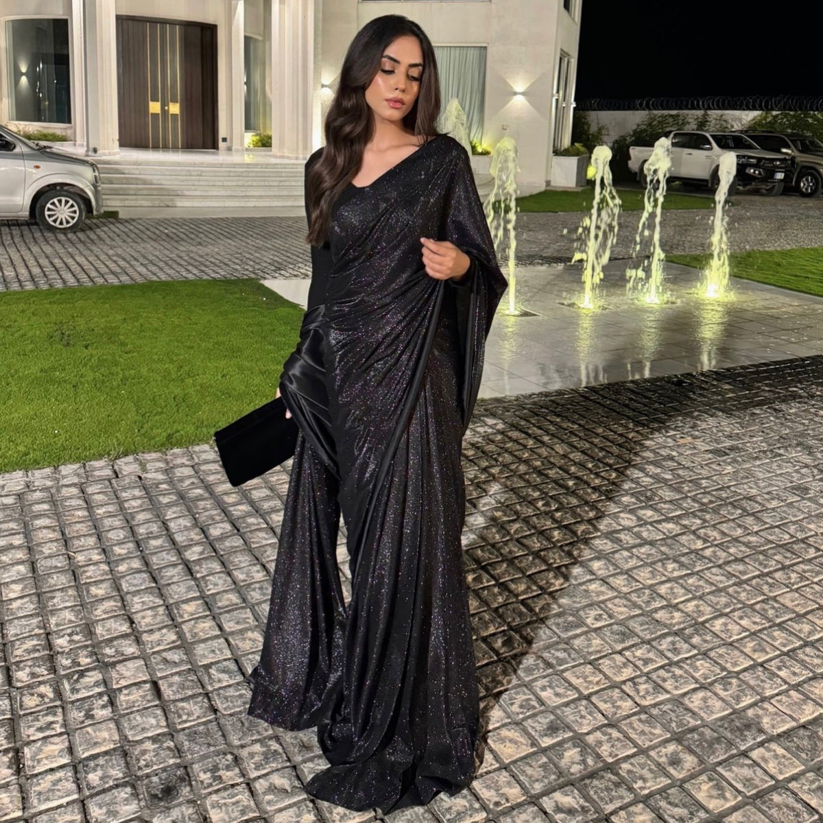 Sparkle Moonlight Saree - Glamorous Black Evening Wear