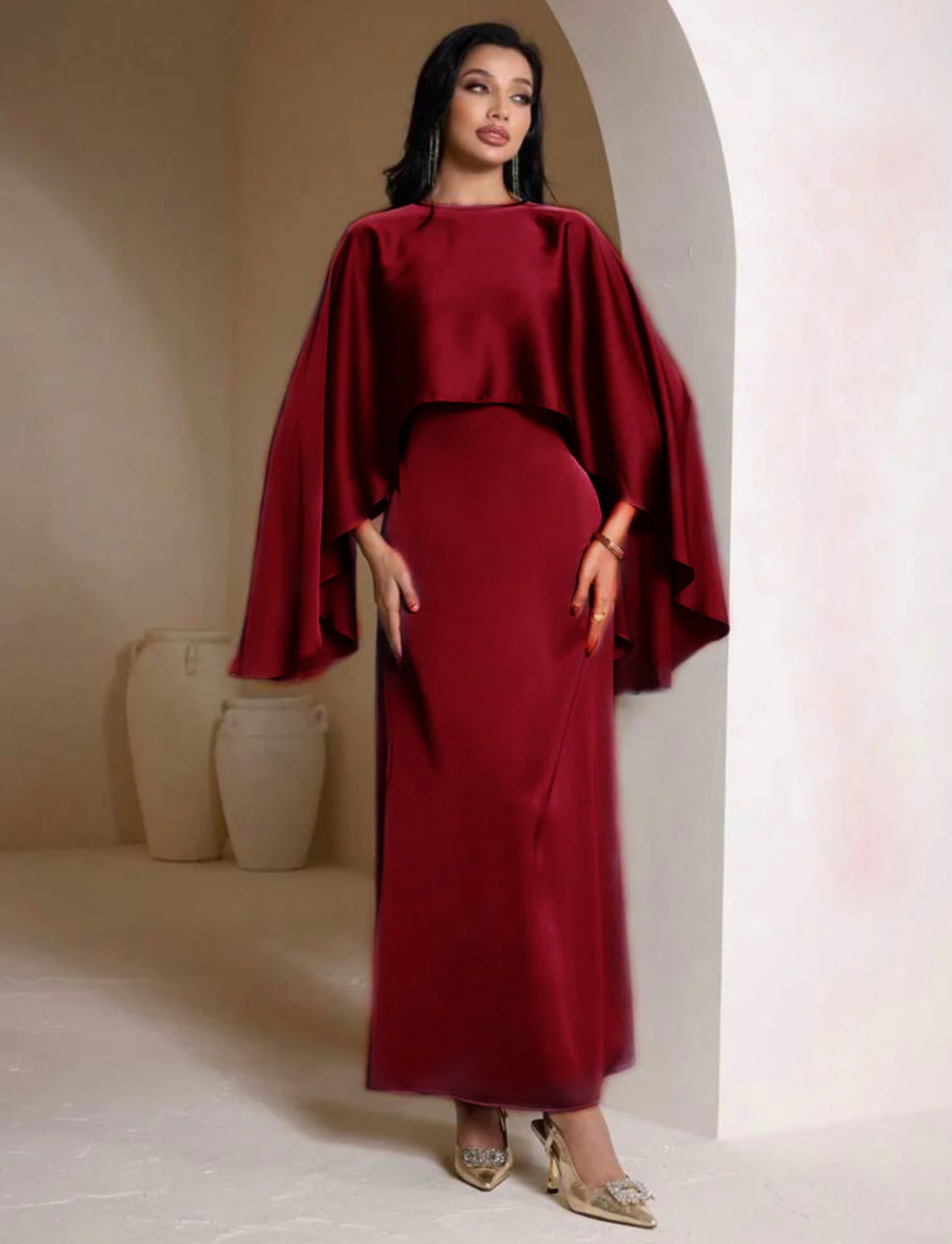 Ethereal Wine Drape Gown