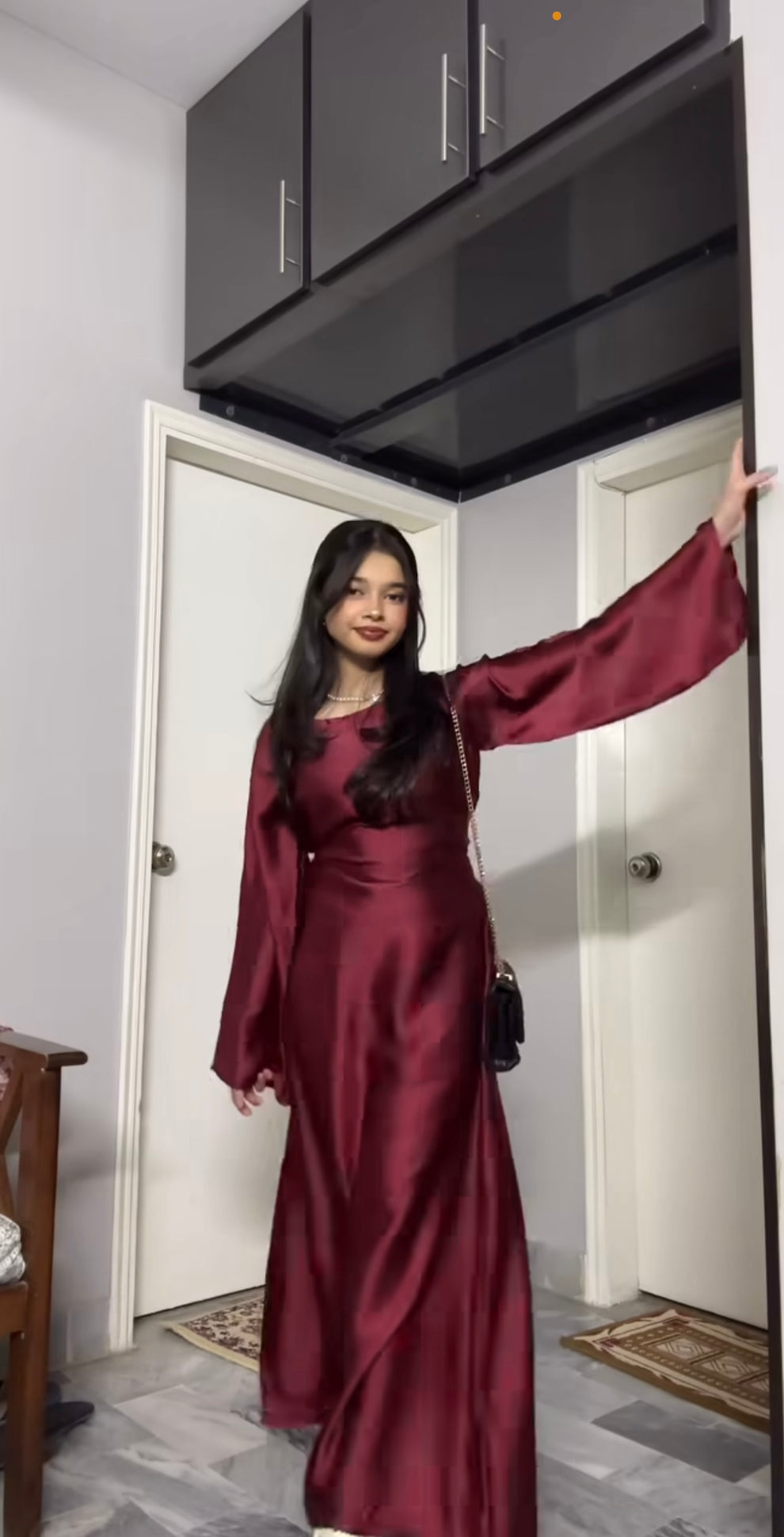 Wine Red Shamoz Silk Flared Gown Set