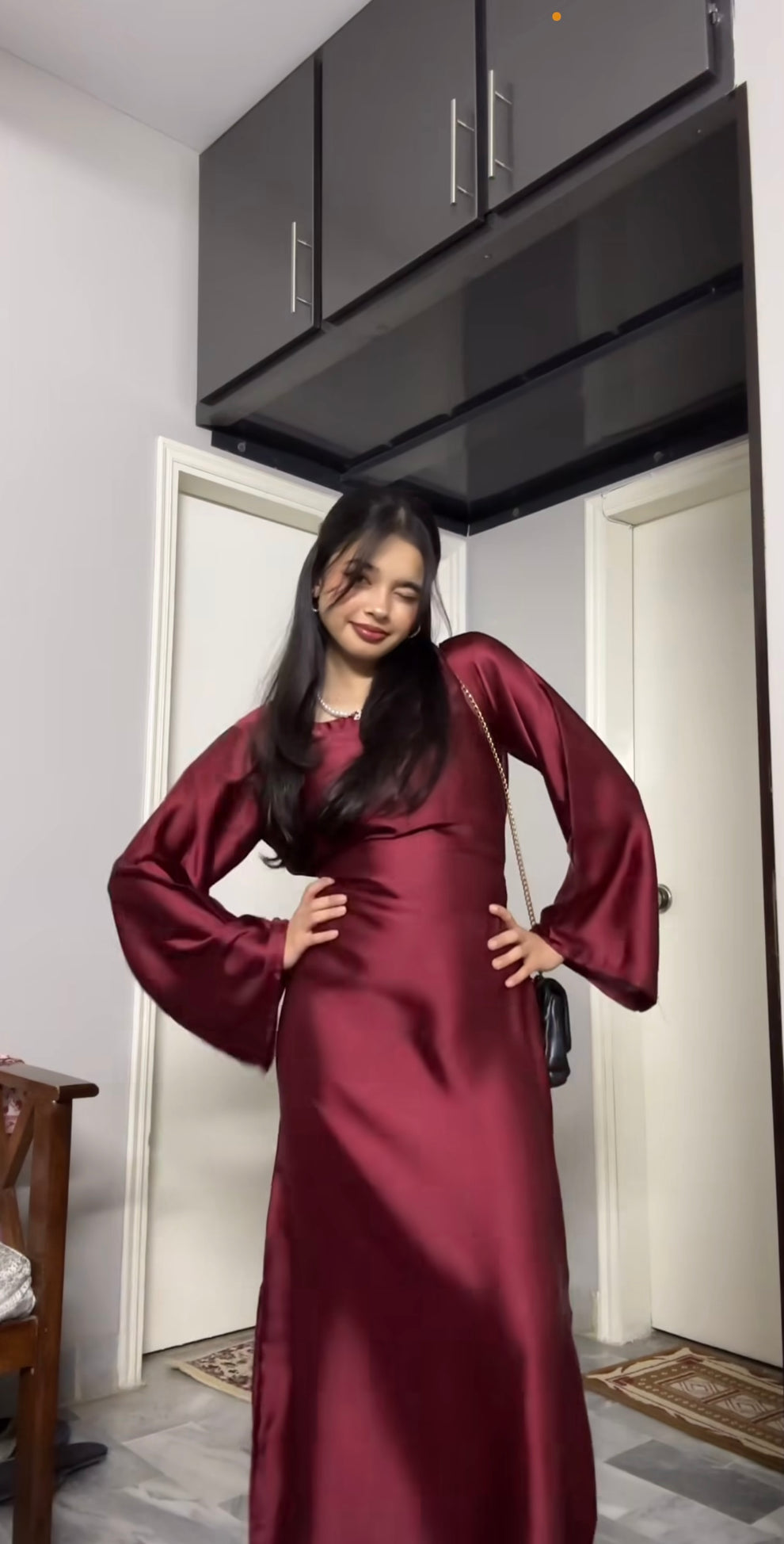 Wine Red Shamoz Silk Flared Gown Set