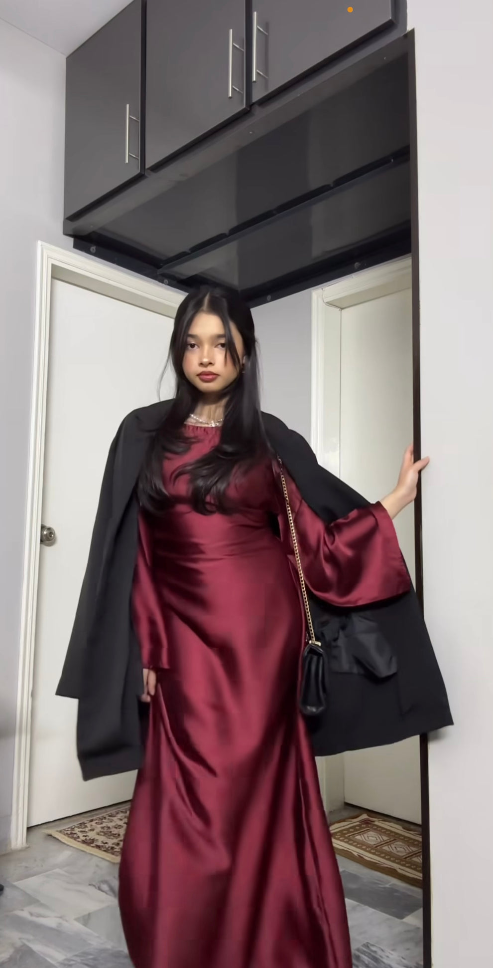 Wine Red Shamoz Silk Flared Gown Set