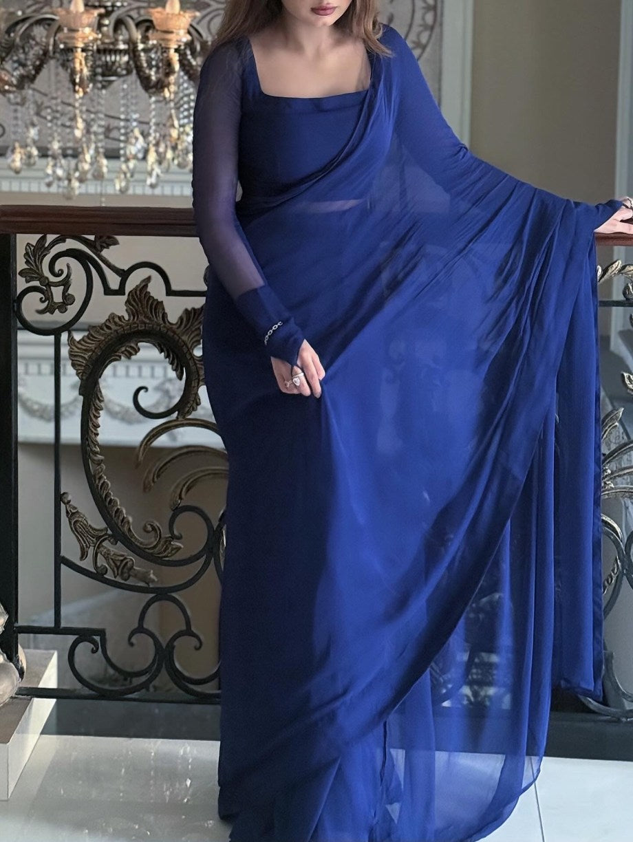 Royal Blue Sheer Georgette Saree