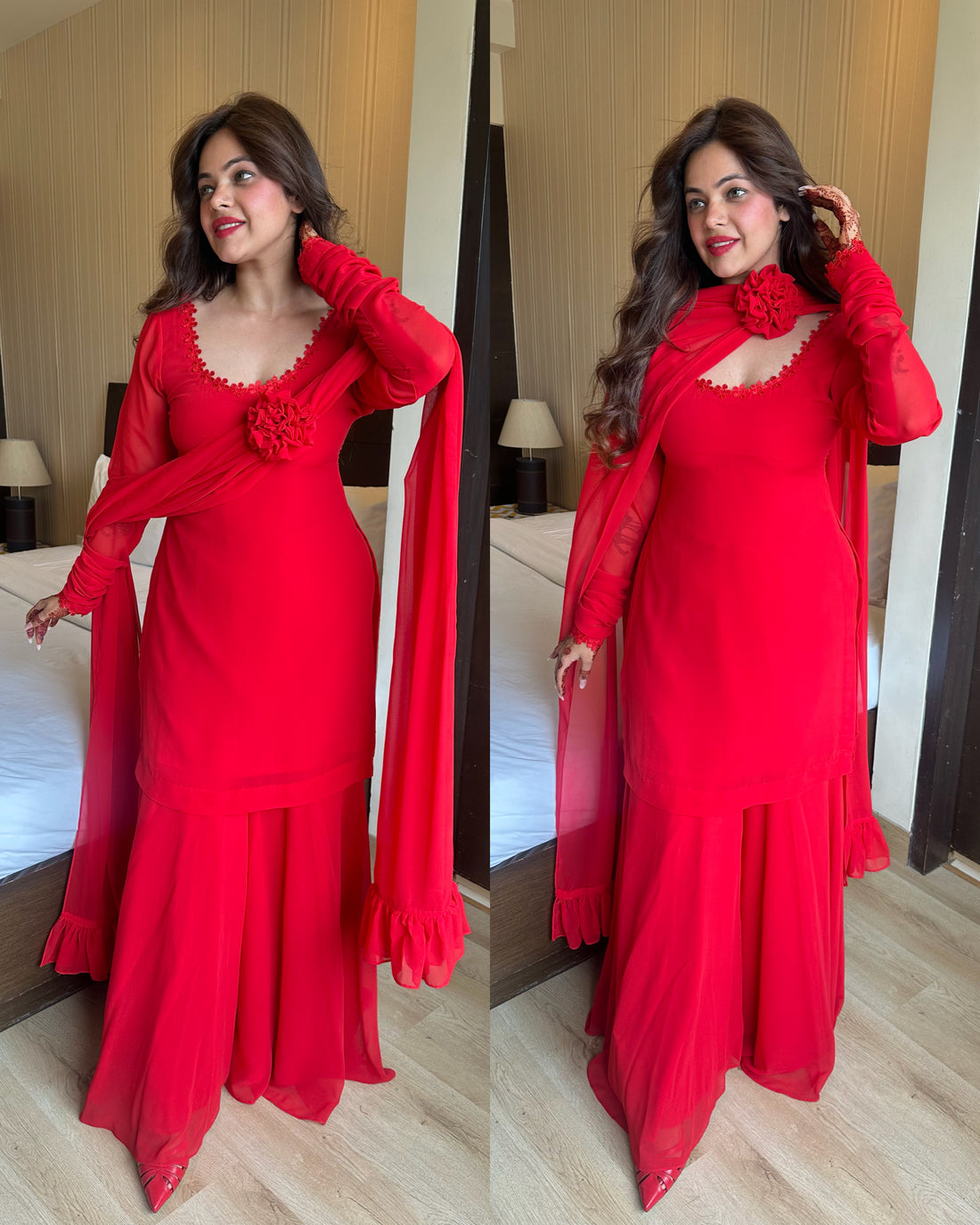 Red rose sharara suit