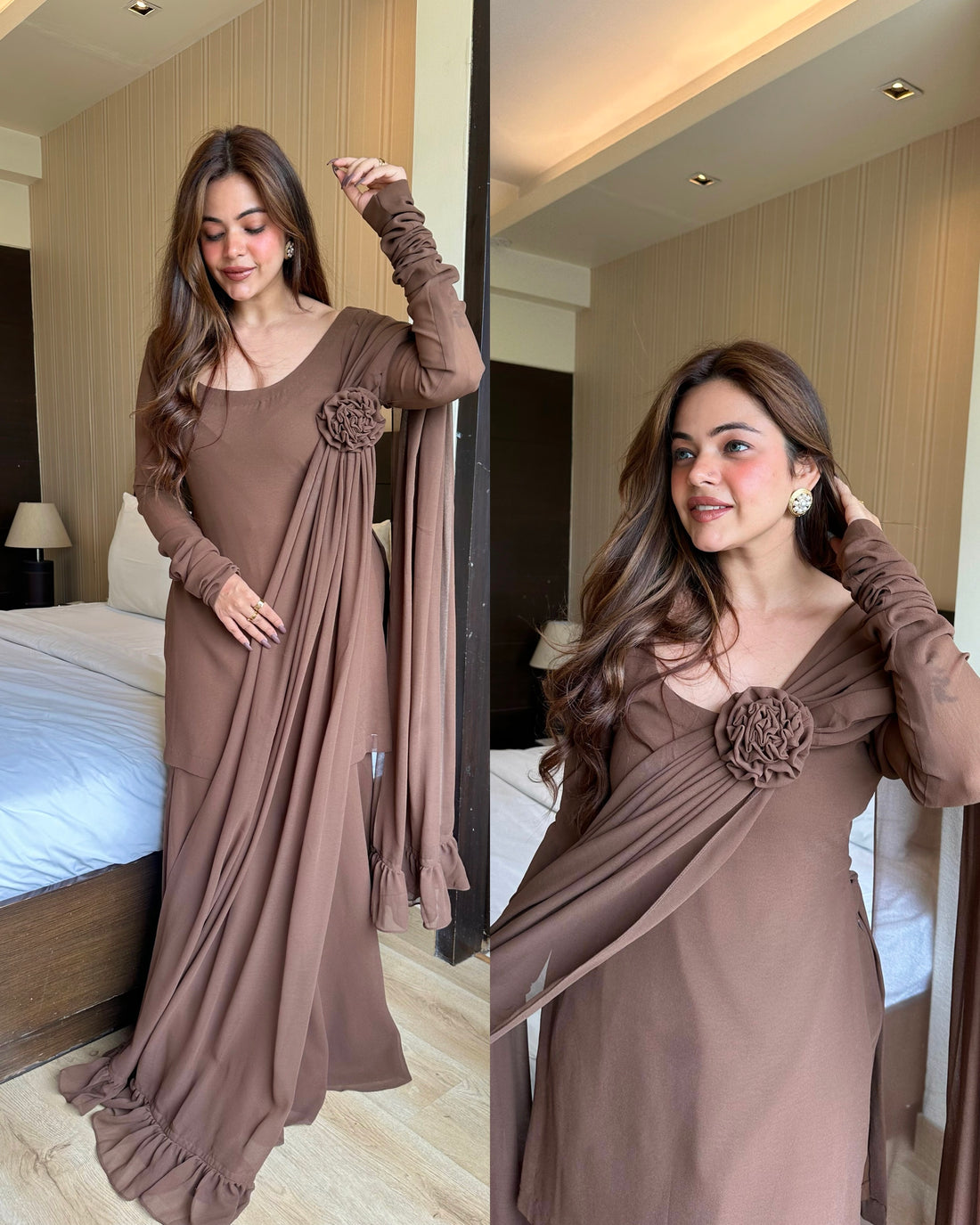 Brown rose duppata sharara suit
