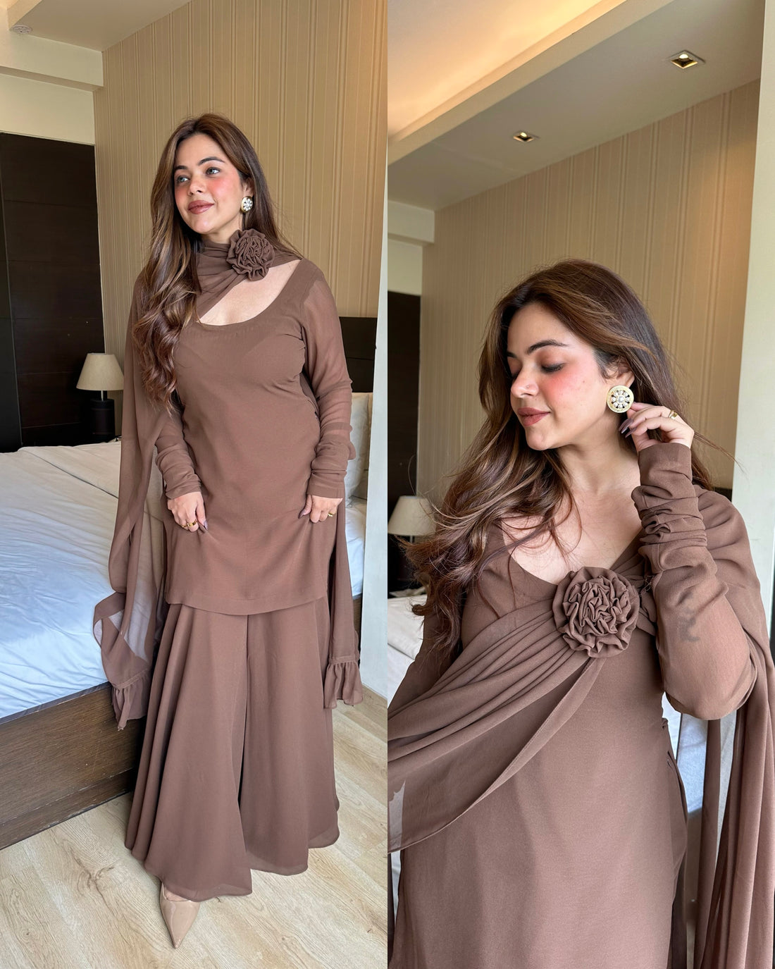 Brown rose duppata sharara suit