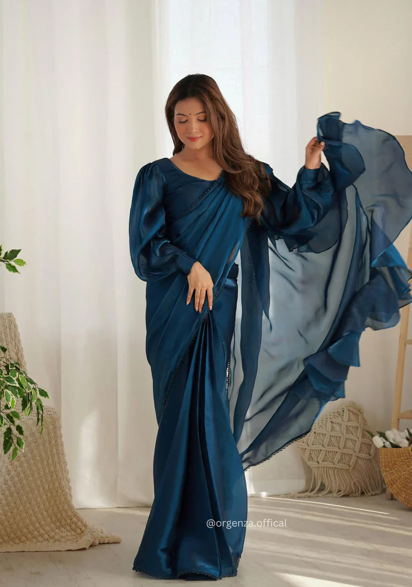 TEAL BLUE COLOR JIMMY CHOO READY TO WEAR SAREE