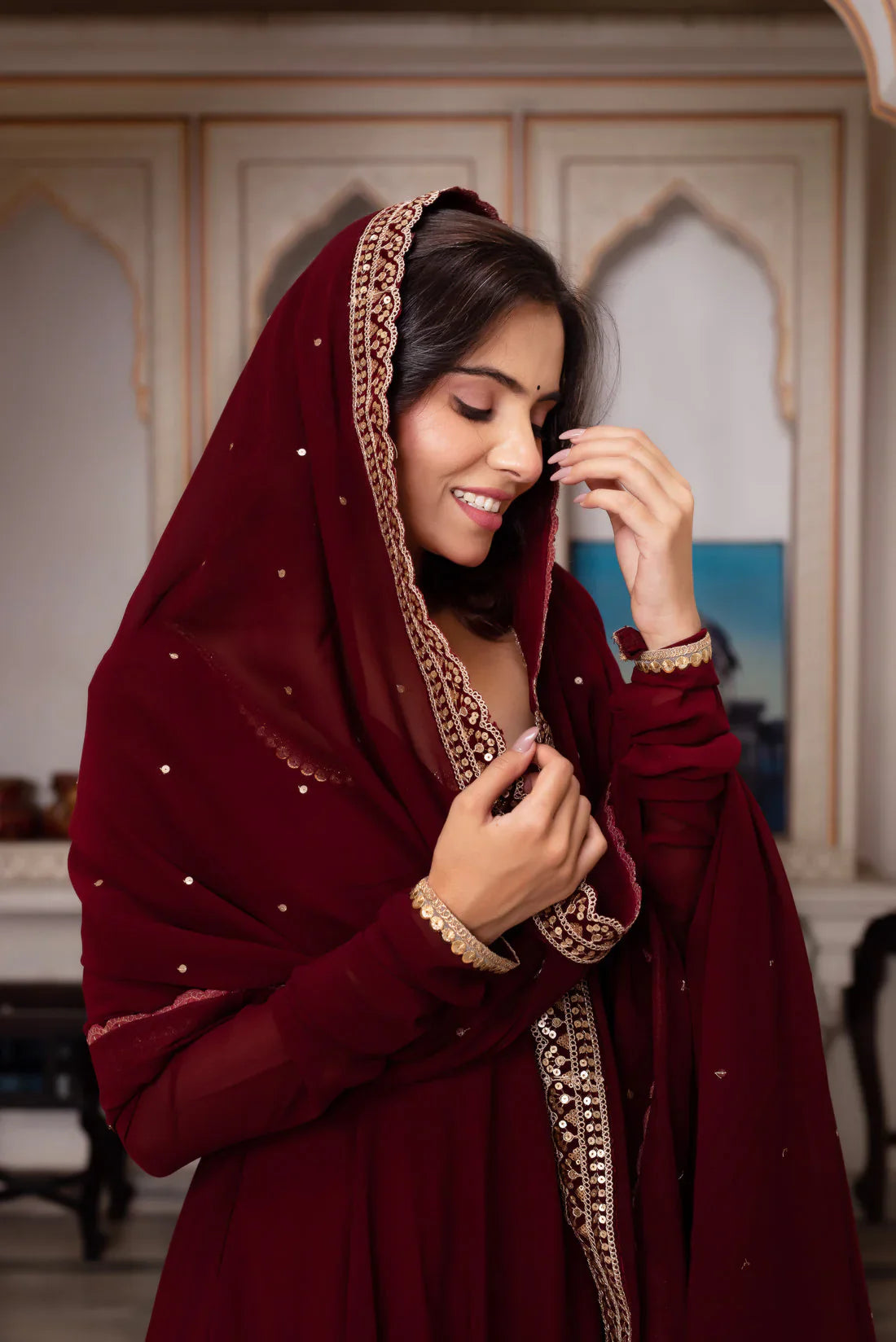 Maroon Color Faux Georgette Anarkali Suit