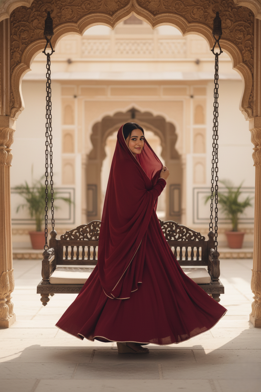 Maroon Pearl Border Anarkali Suit