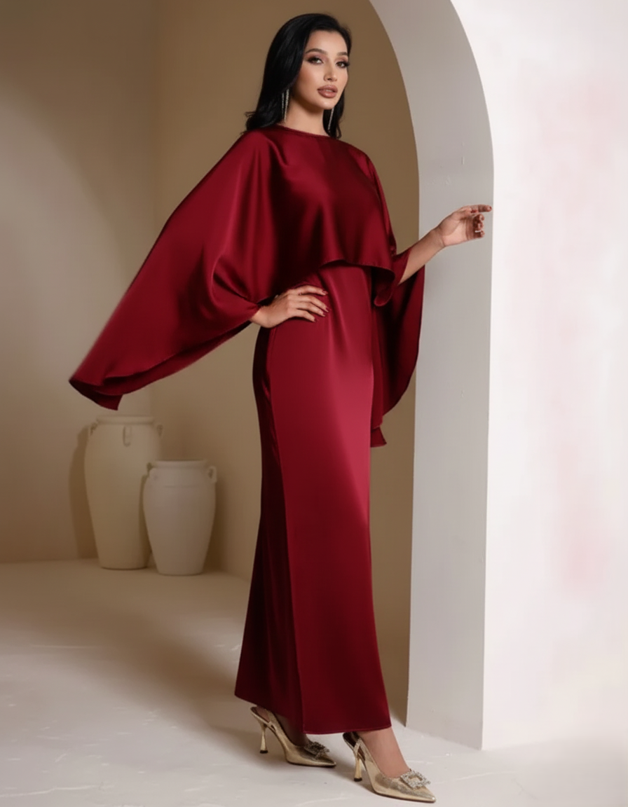Ethereal Wine Drape Gown