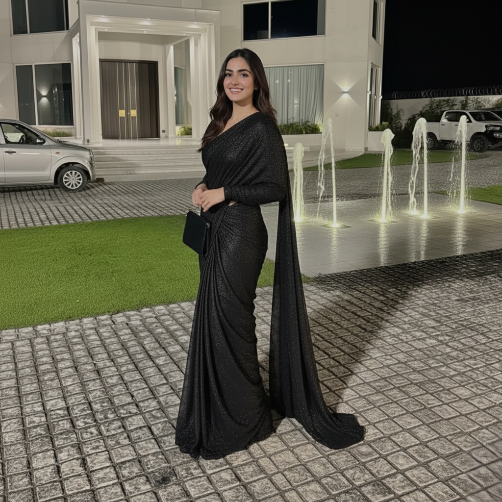 Sparkle Moonlight Saree - Glamorous Black Evening Wear