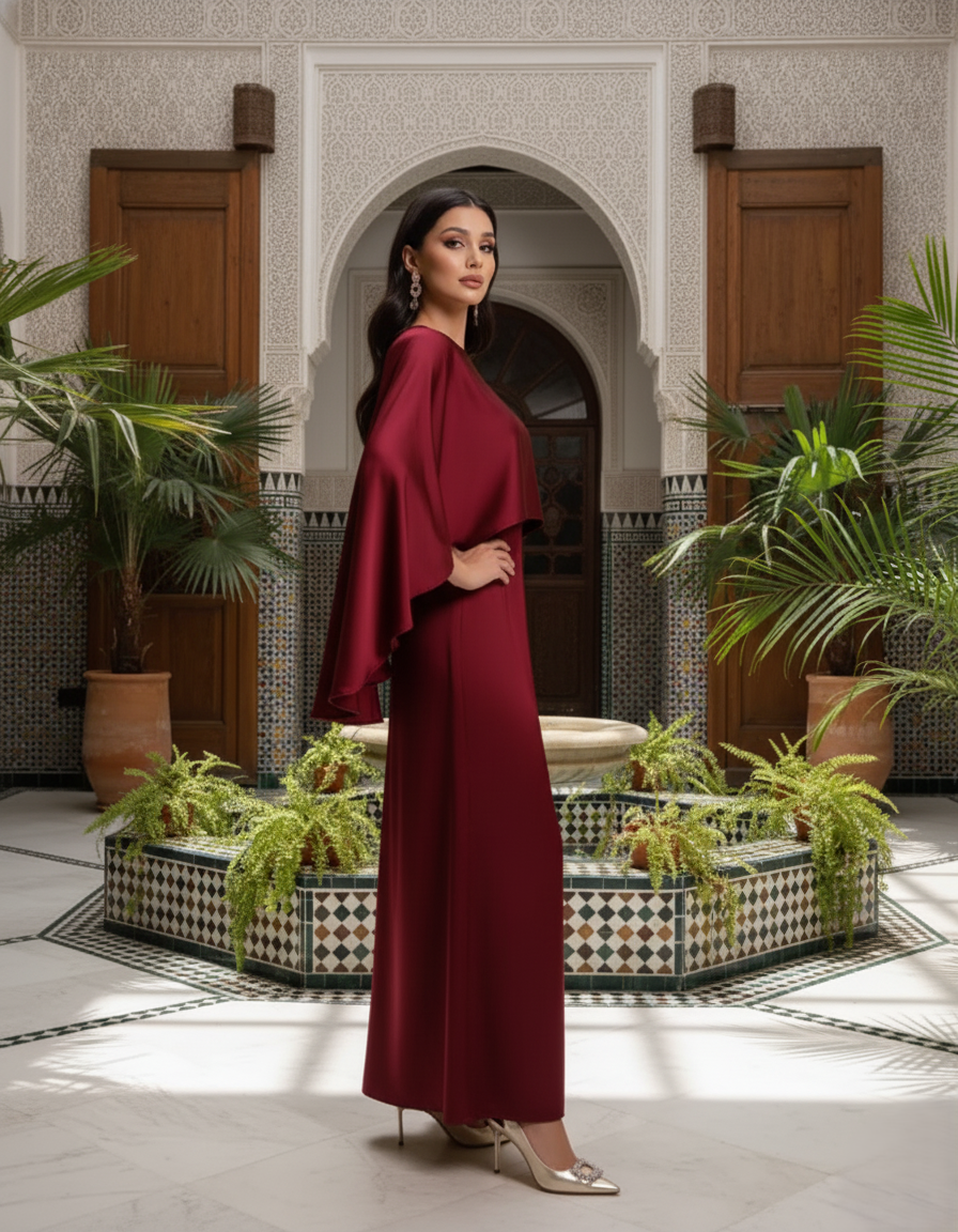 Ethereal Wine Drape Gown