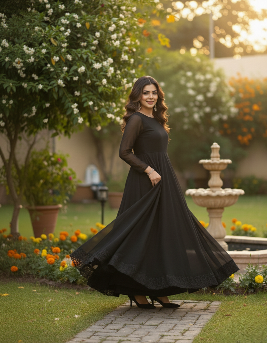 Grace in Every Fold Black Georgette Anarkali Set