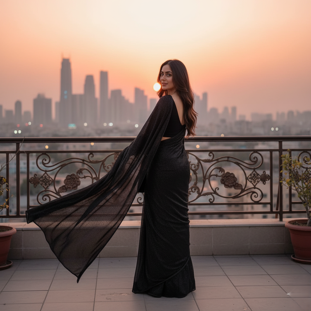 Sparkle Moonlight Saree - Glamorous Black Evening Wear