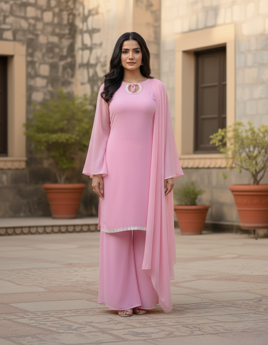 Gulnaar Pink Palazzo Set