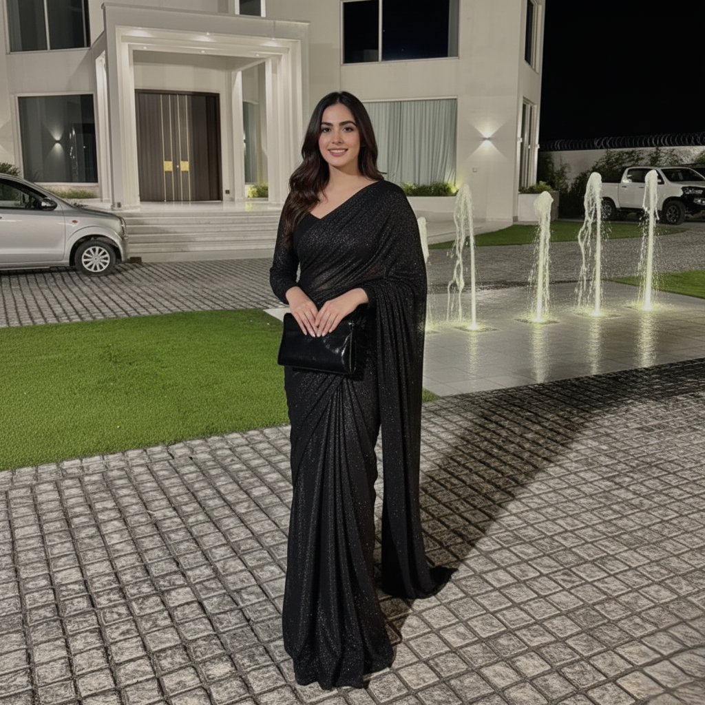 Sparkle Moonlight Saree - Glamorous Black Evening Wear