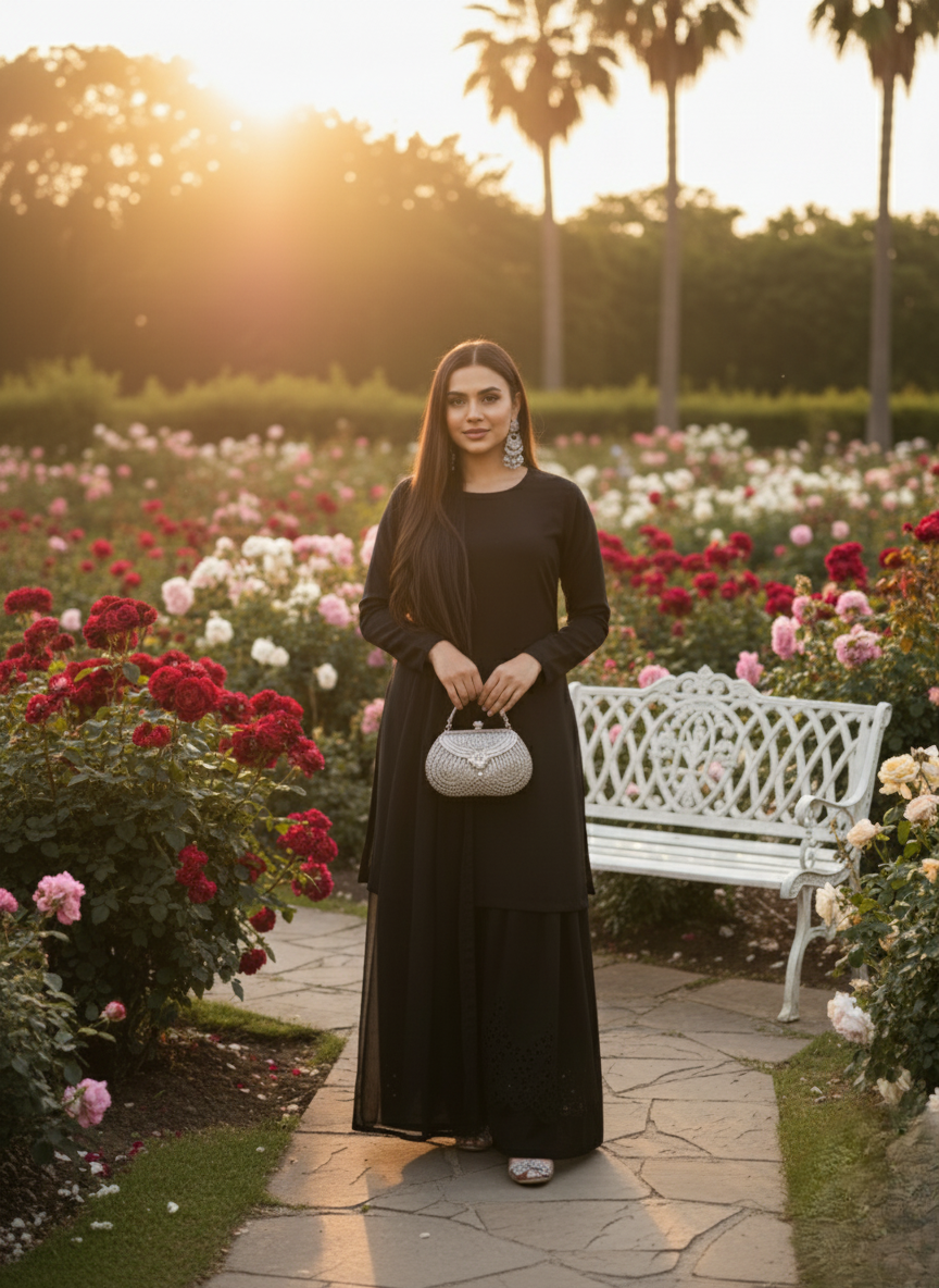 Party Wear 3-Piece Dress in Korian Silk with Organza Dupatta