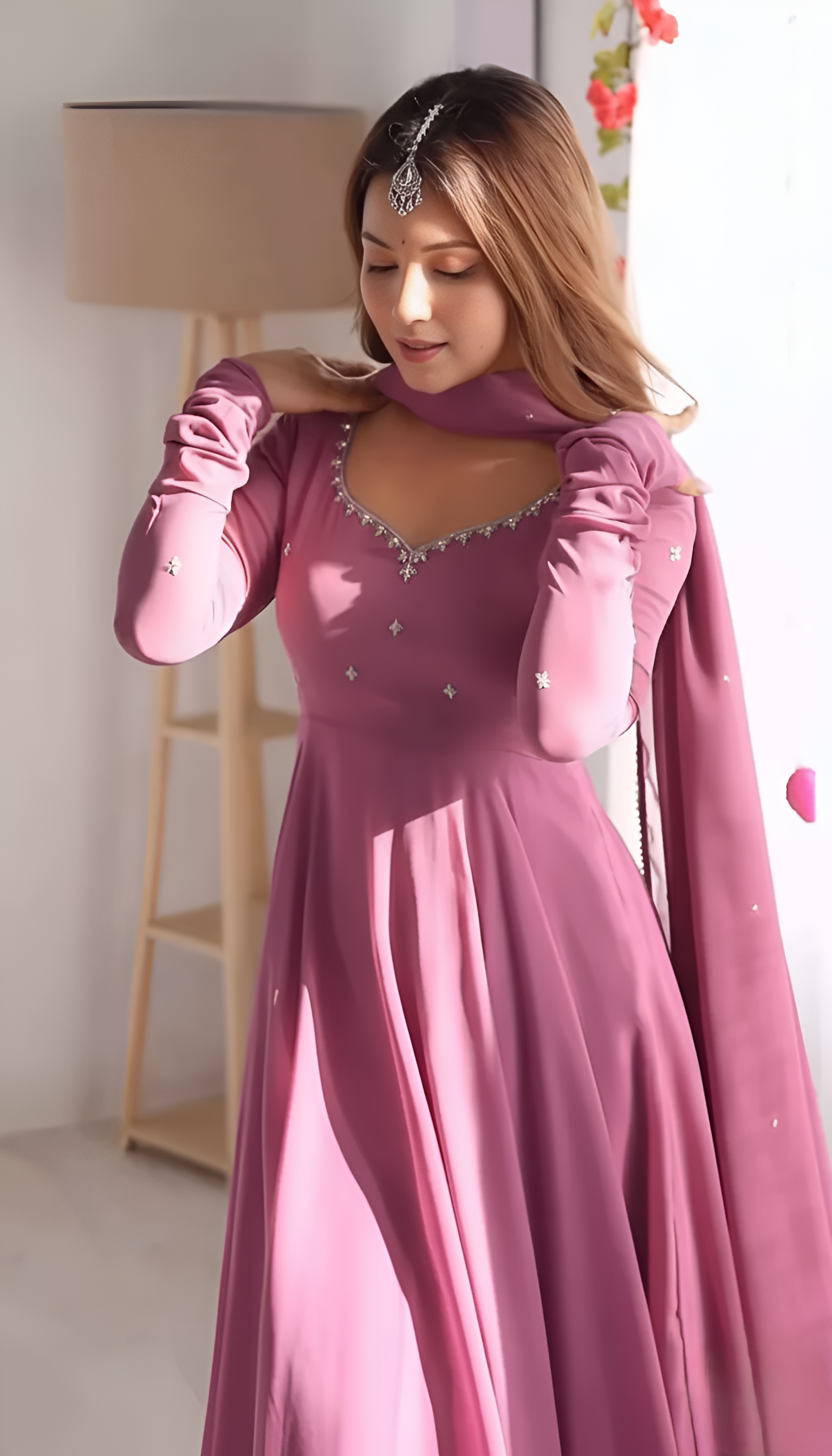 Heavy Faux Georgette Embroidered Anarkali Suit Set