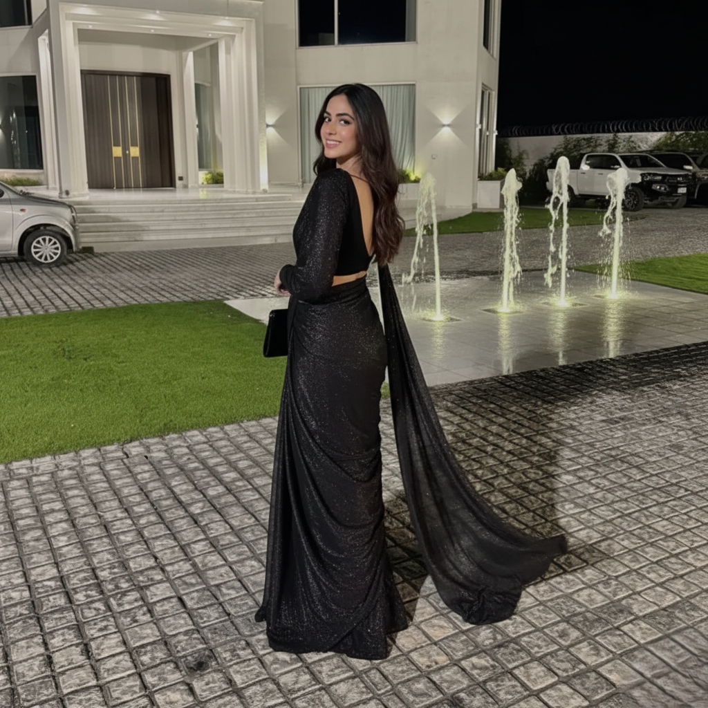 Sparkle Moonlight Saree - Glamorous Black Evening Wear