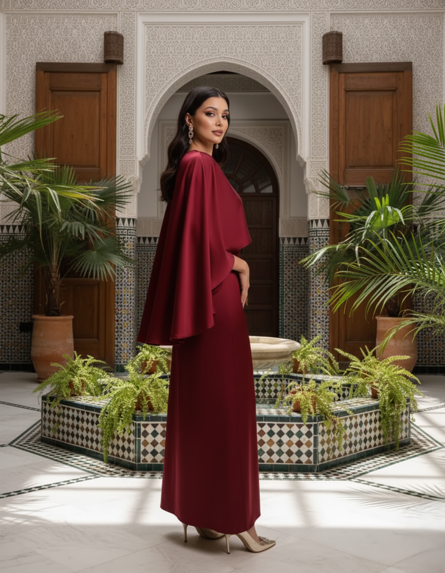 Ethereal Wine Drape Gown