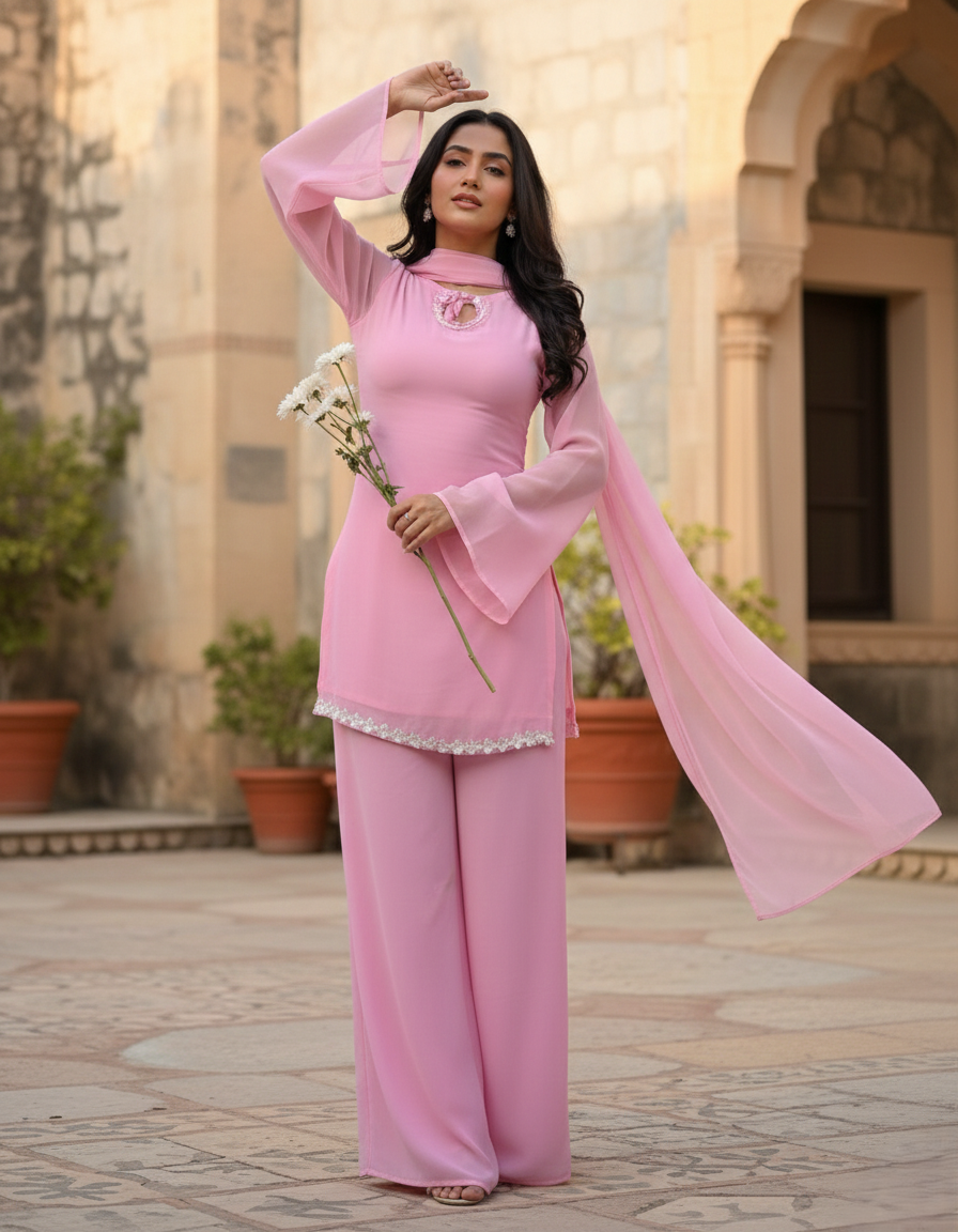 Gulnaar Pink Palazzo Set