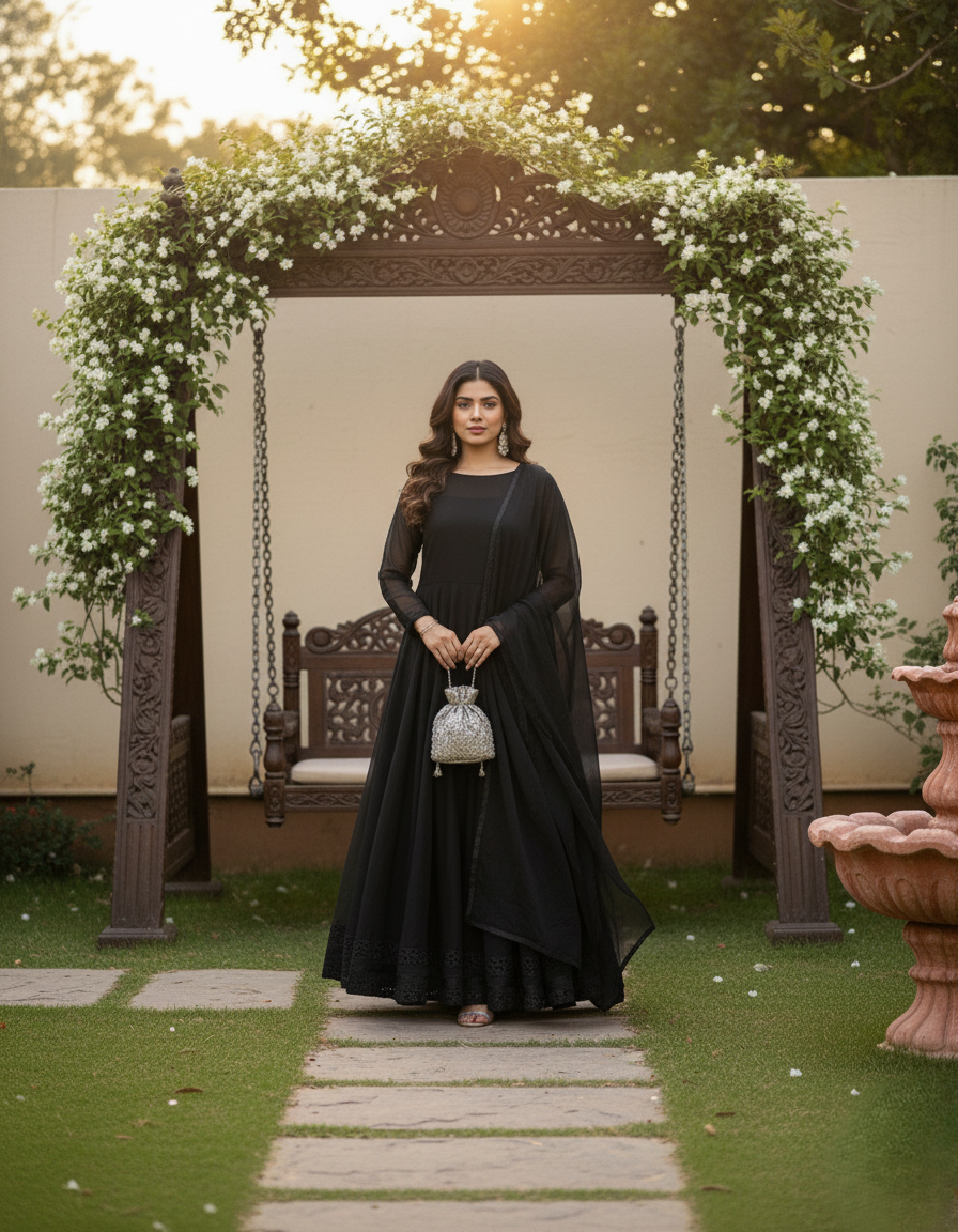 Grace in Every Fold Black Georgette Anarkali Set