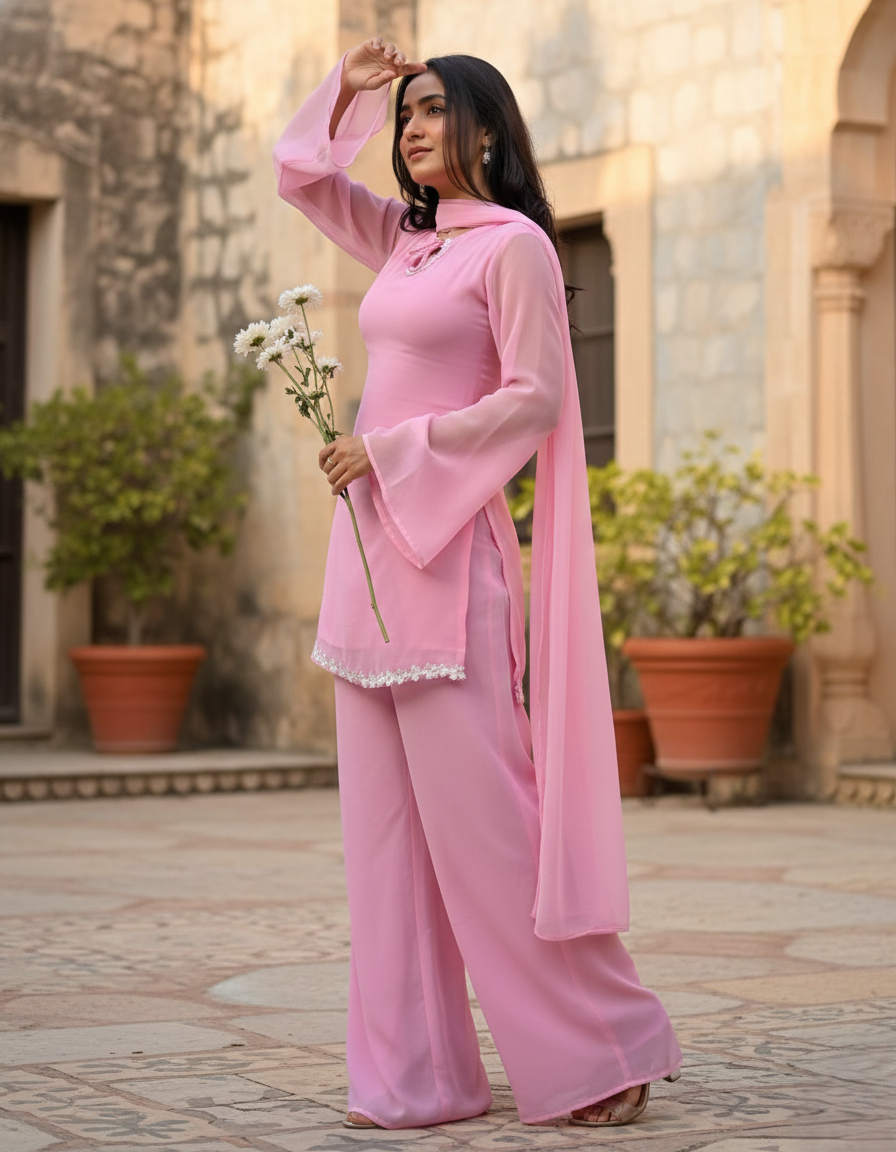 Gulnaar Pink Palazzo Set