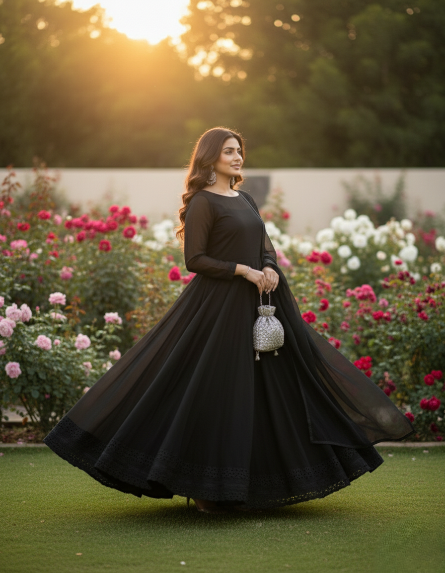 Grace in Every Fold Black Georgette Anarkali Set