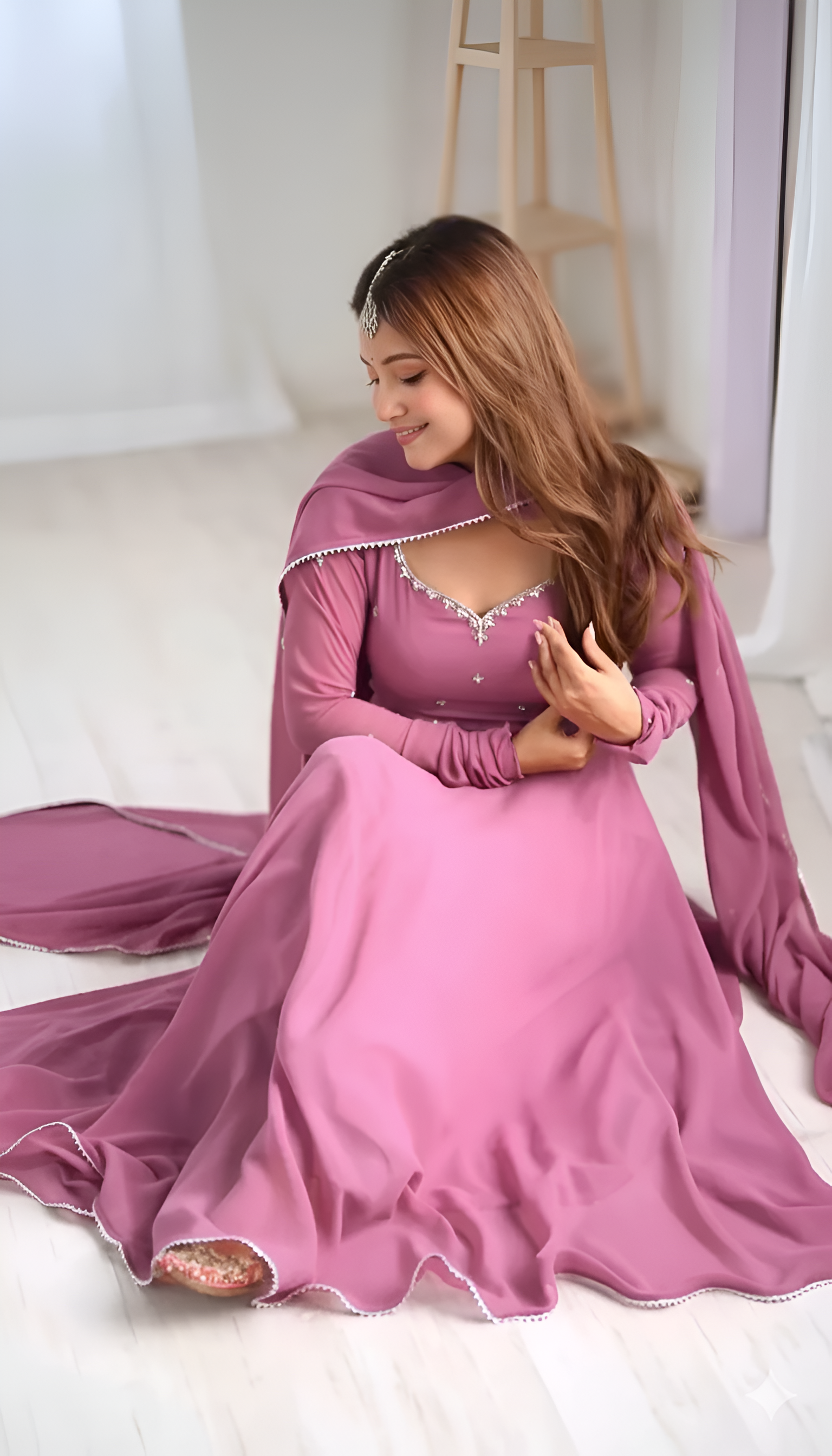 Heavy Faux Georgette Embroidered Anarkali Suit Set