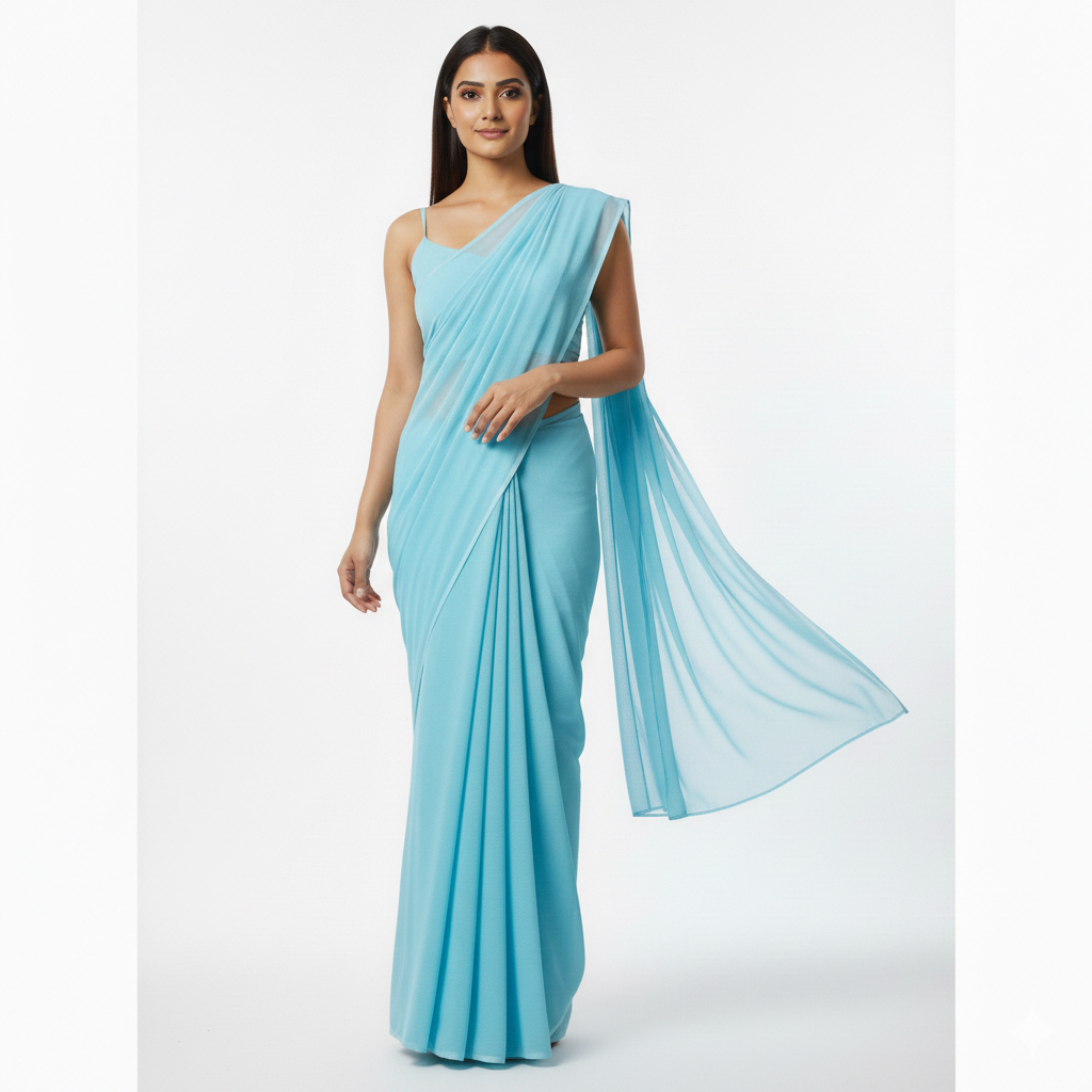 Celeste Powder Blue Saree Gown β Indo-Western One-Piece with Attached Pallu