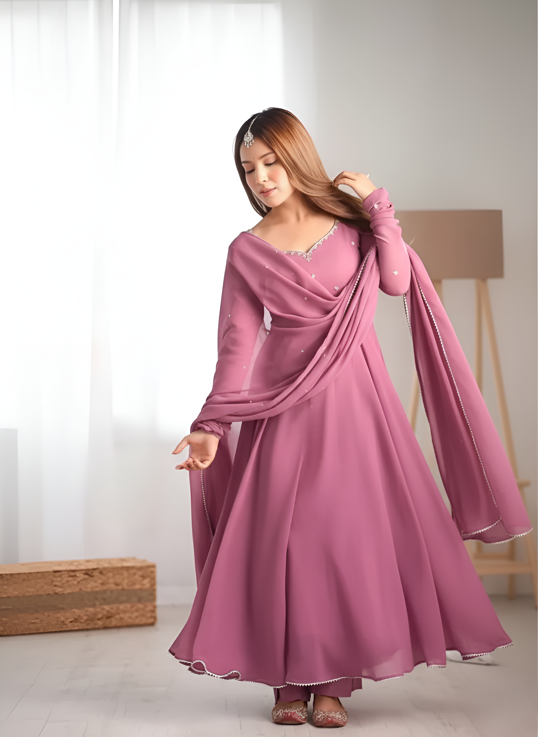 Heavy Faux Georgette Embroidered Anarkali Suit Set