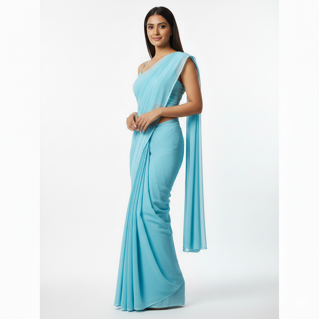 Celeste Powder Blue Saree Gown β Indo-Western One-Piece with Attached Pallu