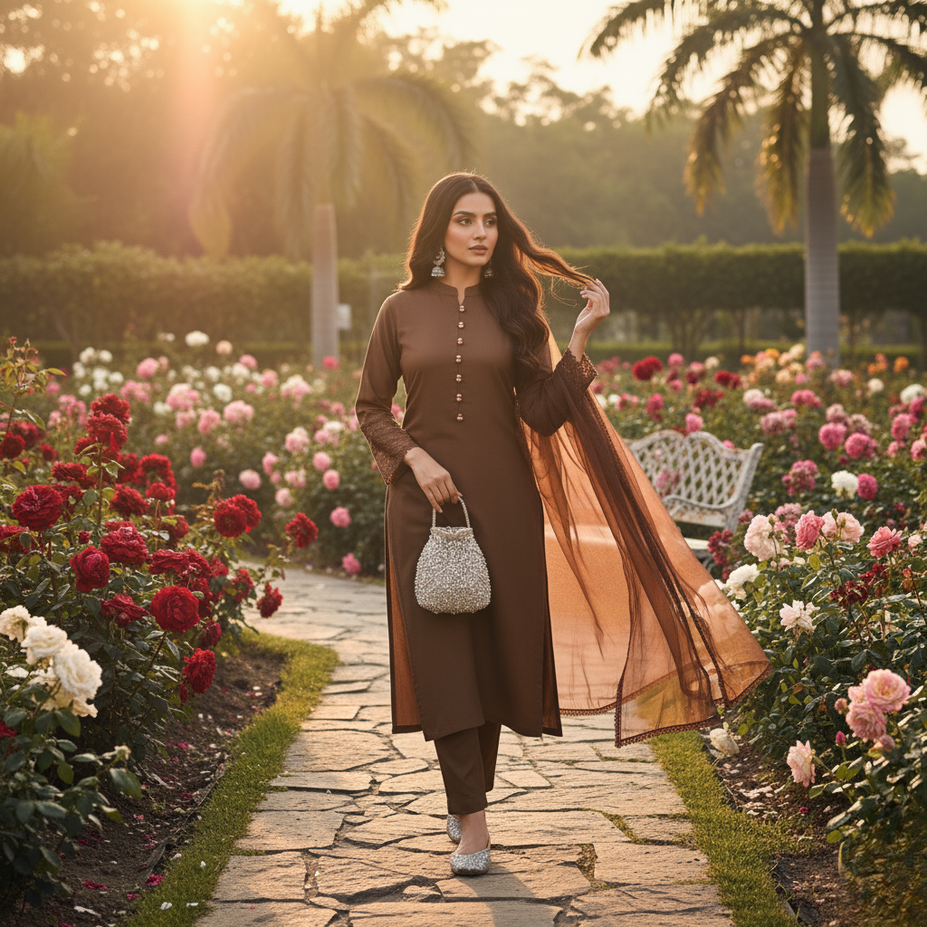 Pakistani Kurta pant set with chiffon Dupatta