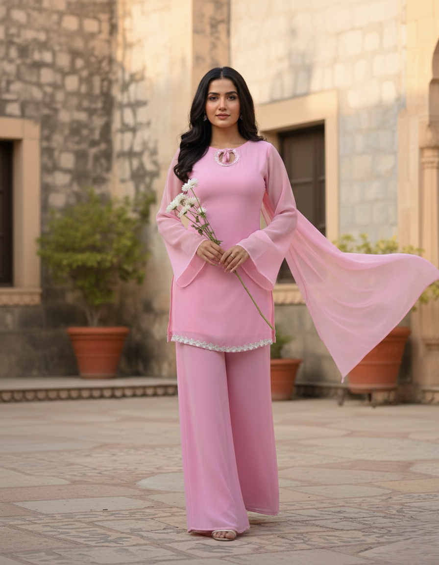 Gulnaar Pink Palazzo Set