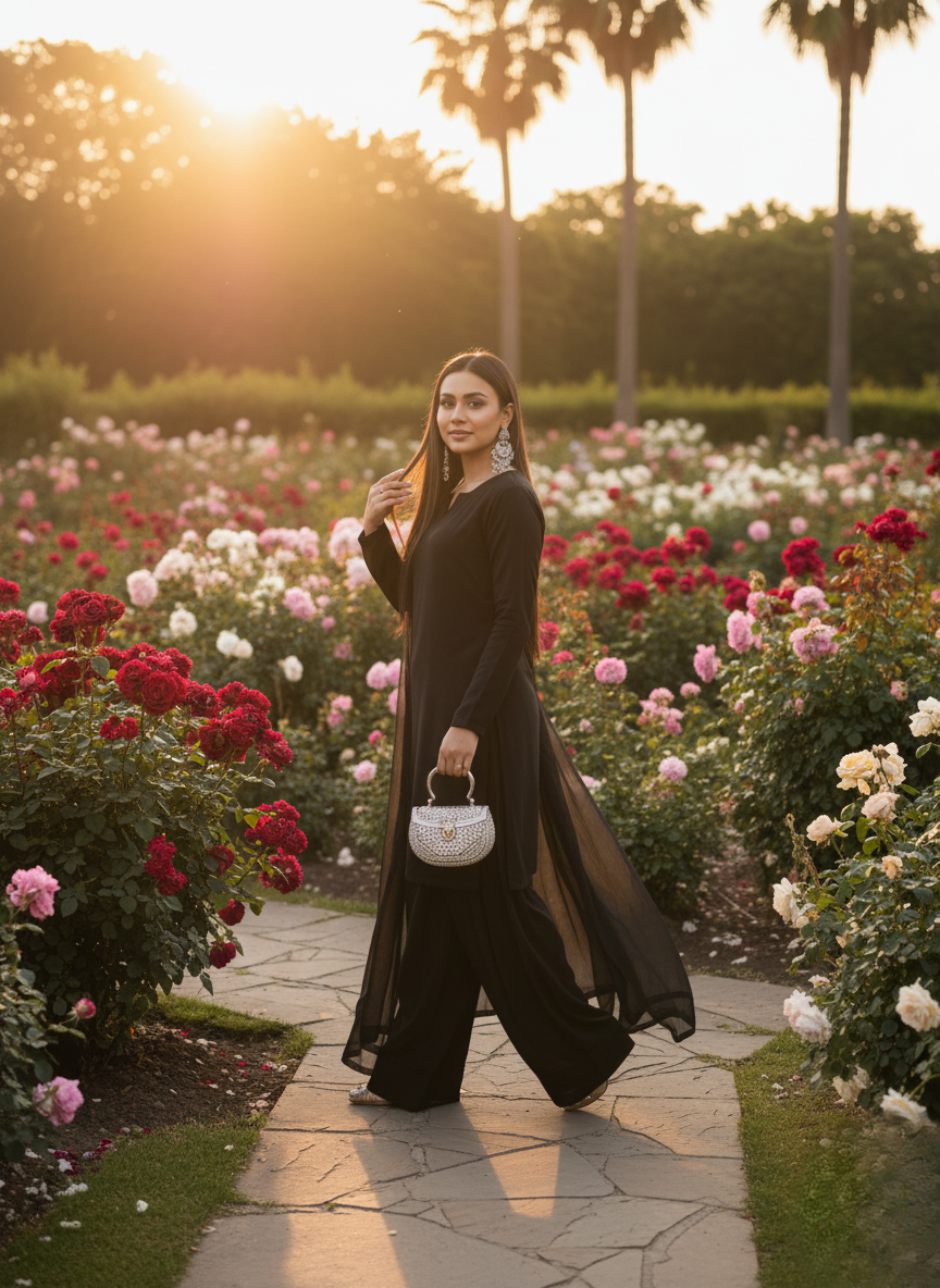 Party Wear 3-Piece Dress in Korian Silk with Organza Dupatta