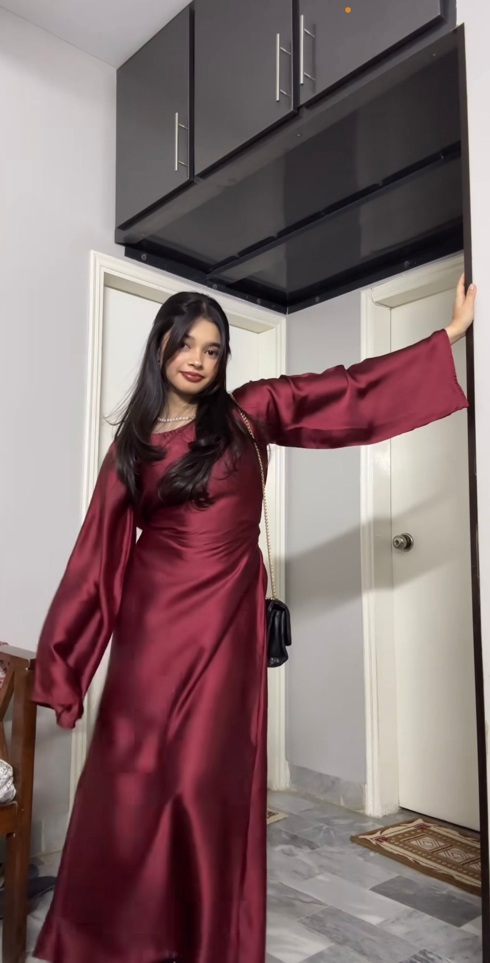 Wine Red Shamoz Silk Flared Gown Set