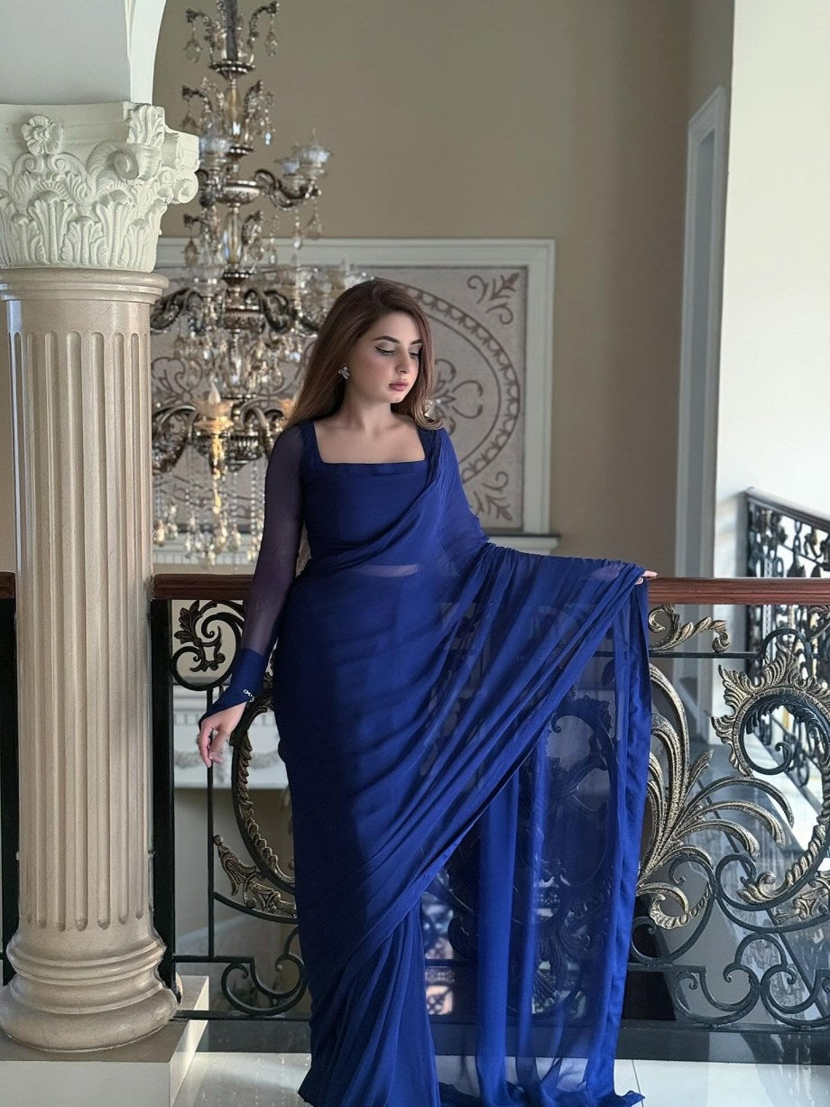 Royal Blue Sheer Georgette Saree