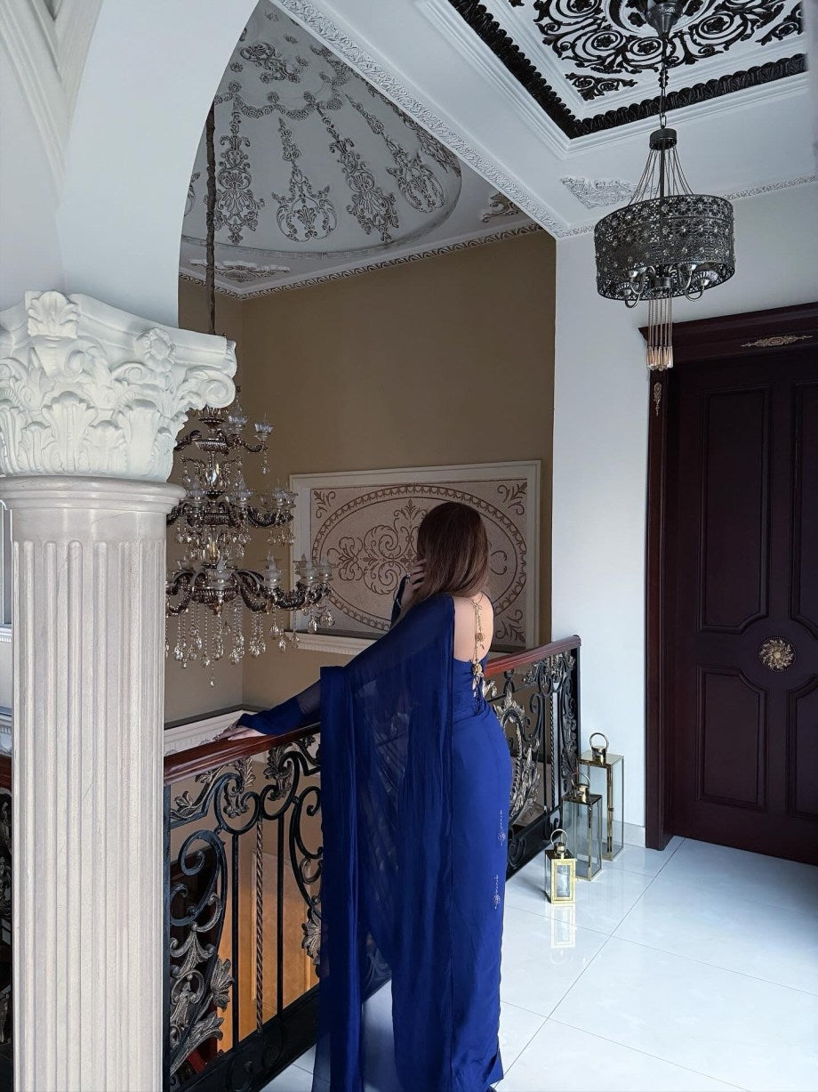 Royal Blue Sheer Georgette Saree