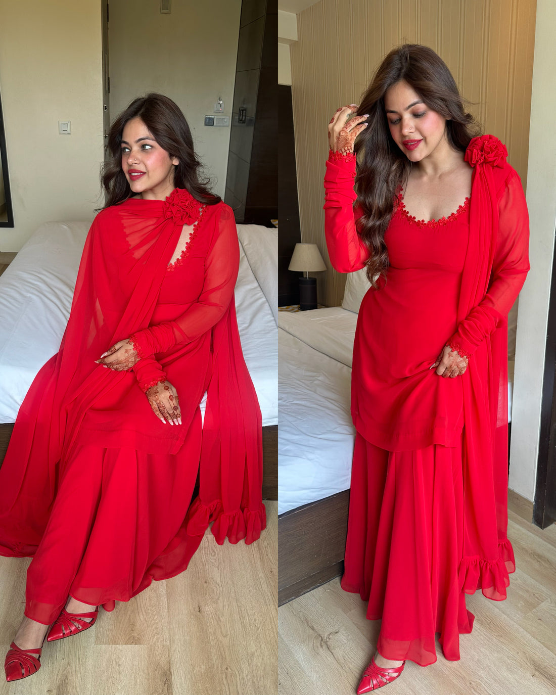 Red rose sharara suit