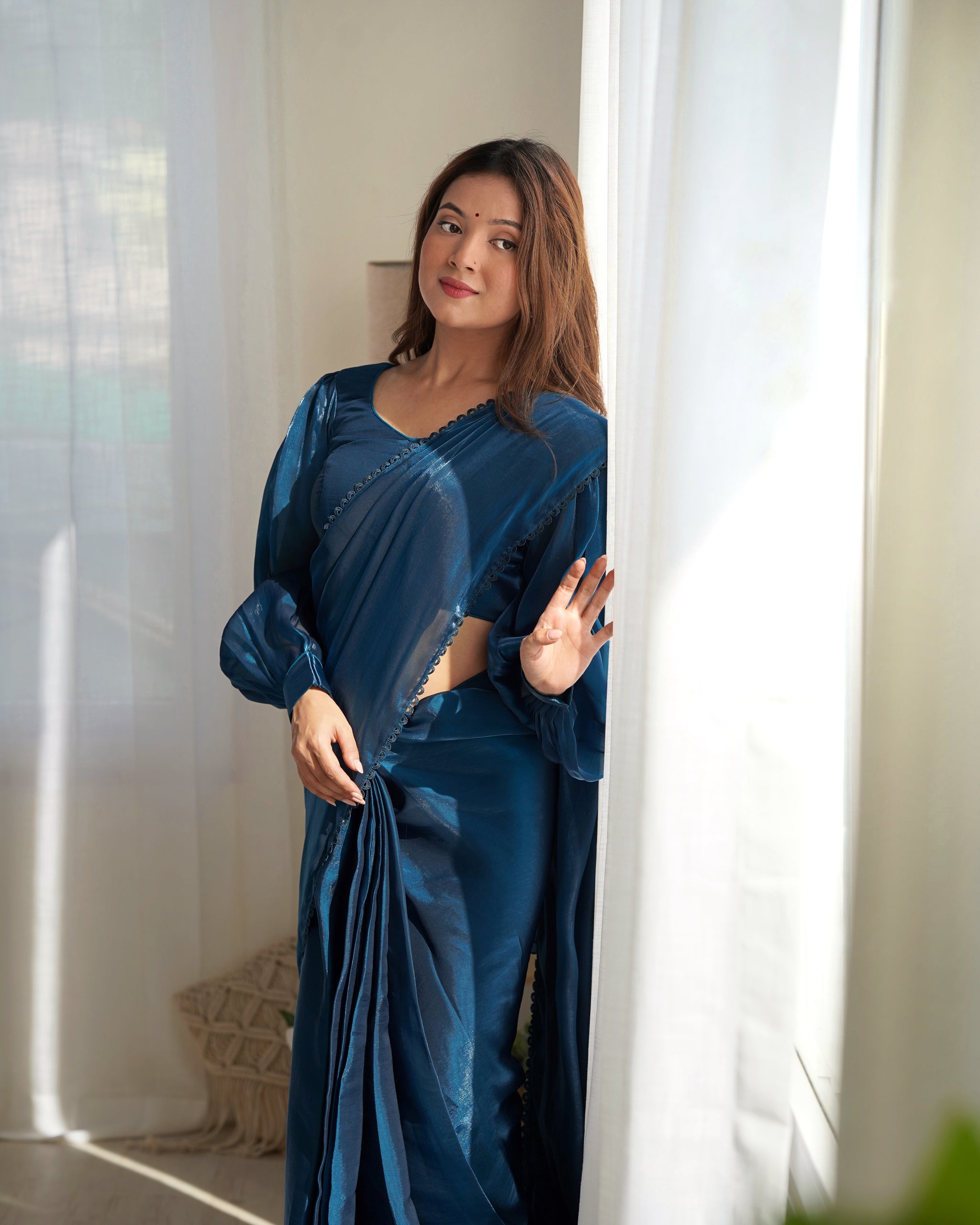 TEAL BLUE COLOR JIMMY CHOO READY TO WEAR SAREE