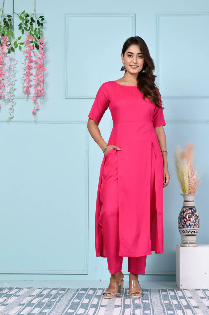 Women’s Stylish Solid Color Kurta & Pant Set with Pocket