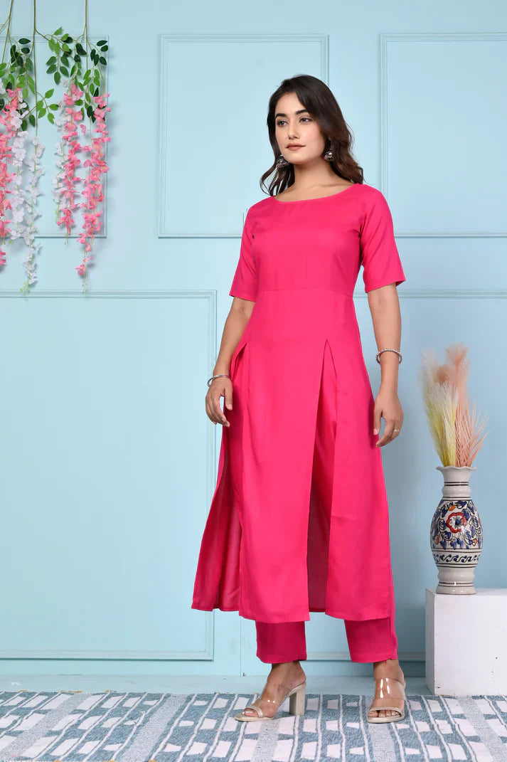 Women’s Stylish Solid Color Kurta & Pant Set with Pocket