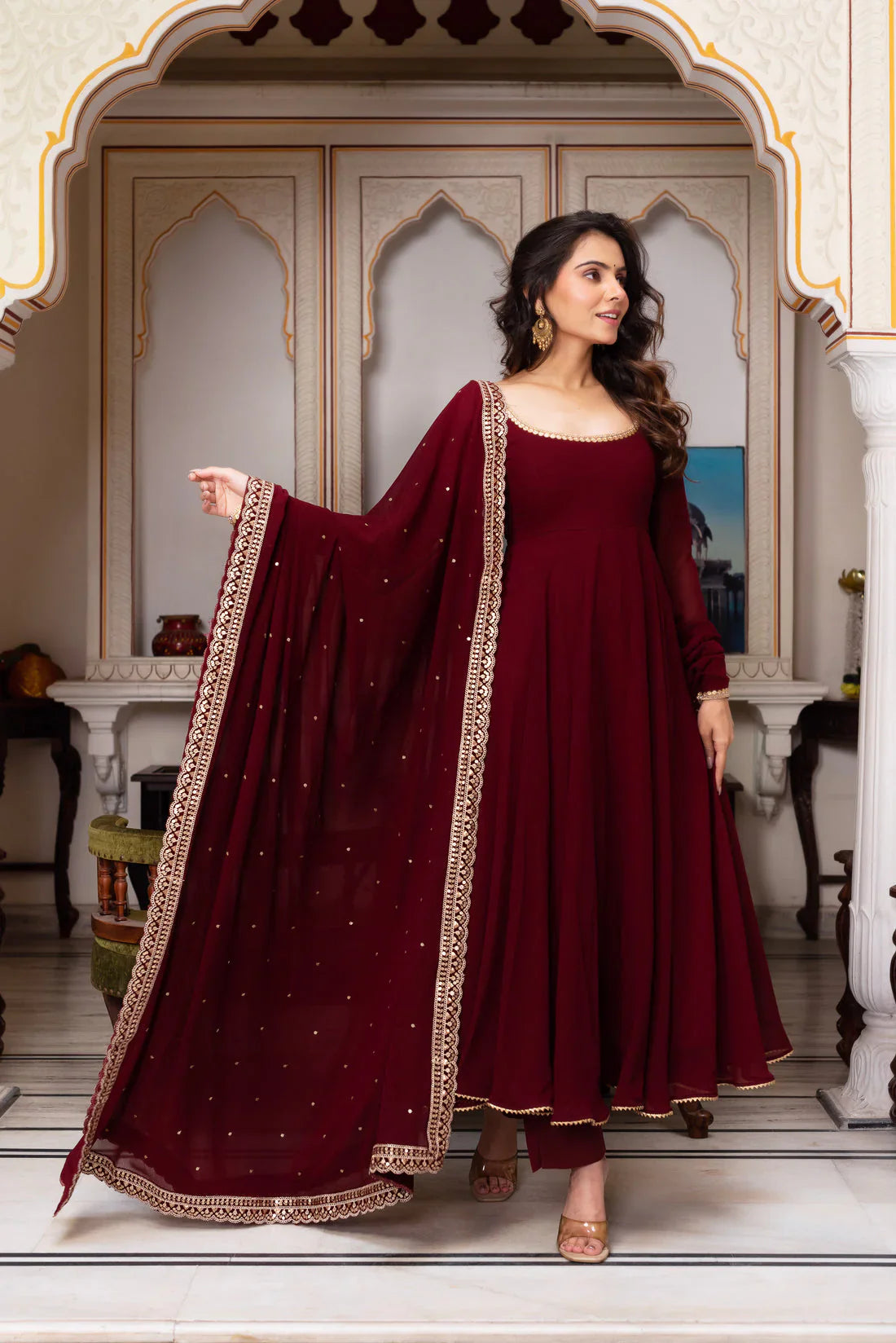 Maroon Color Faux Georgette Anarkali Suit