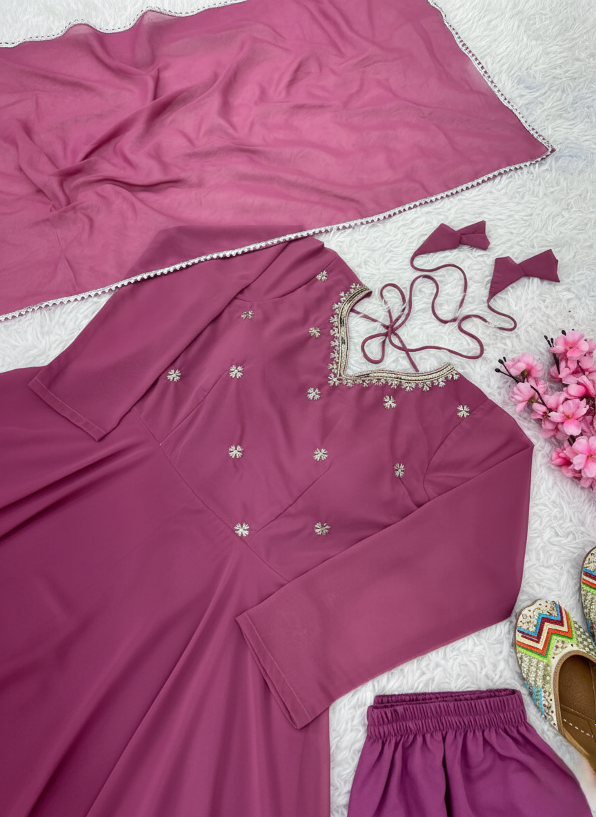 Heavy Faux Georgette Embroidered Anarkali Suit Set
