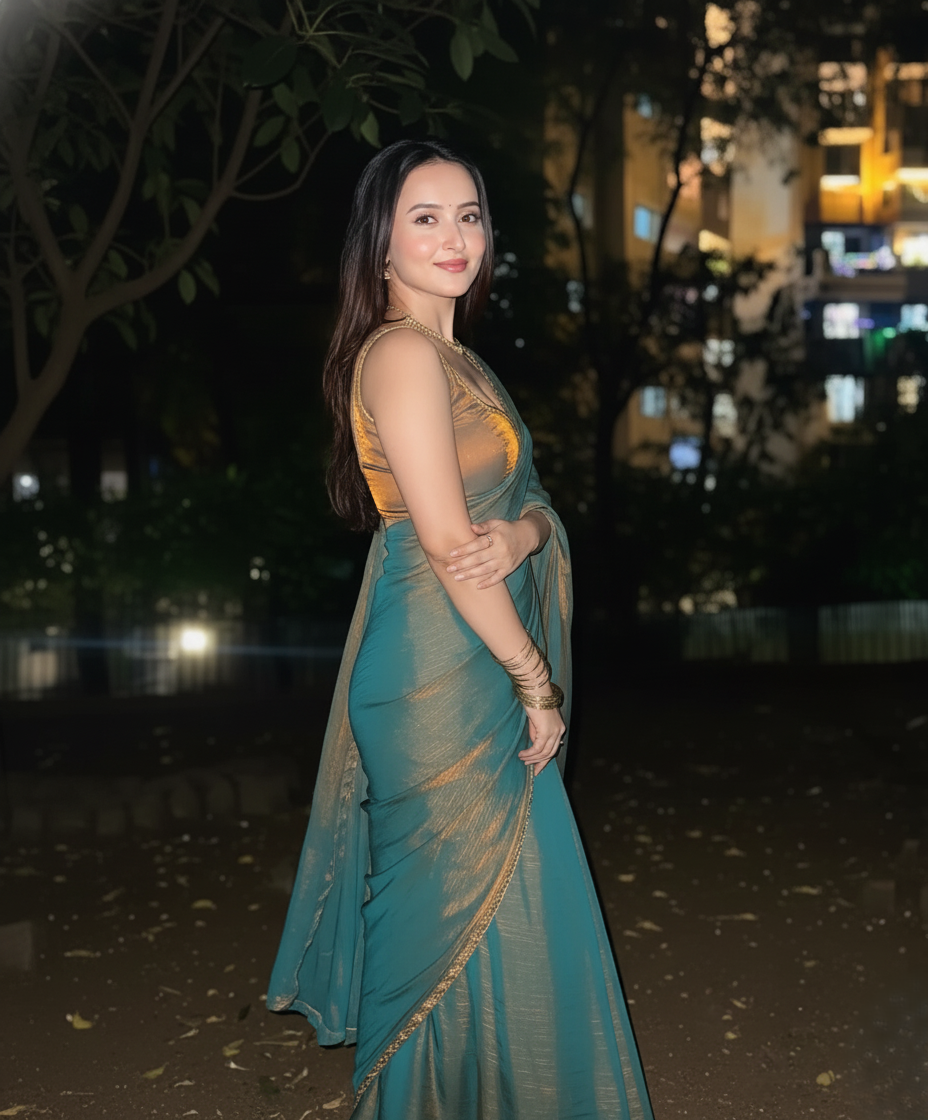 ELEGANT SHIMMER TISSUE TEAL BLUE SAREE LIGHTWEIGHT & STYLISH DRAPE