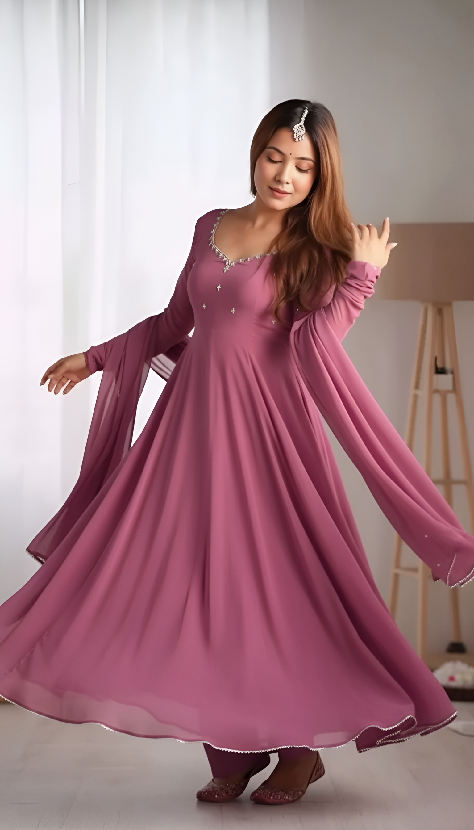 Heavy Faux Georgette Embroidered Anarkali Suit Set