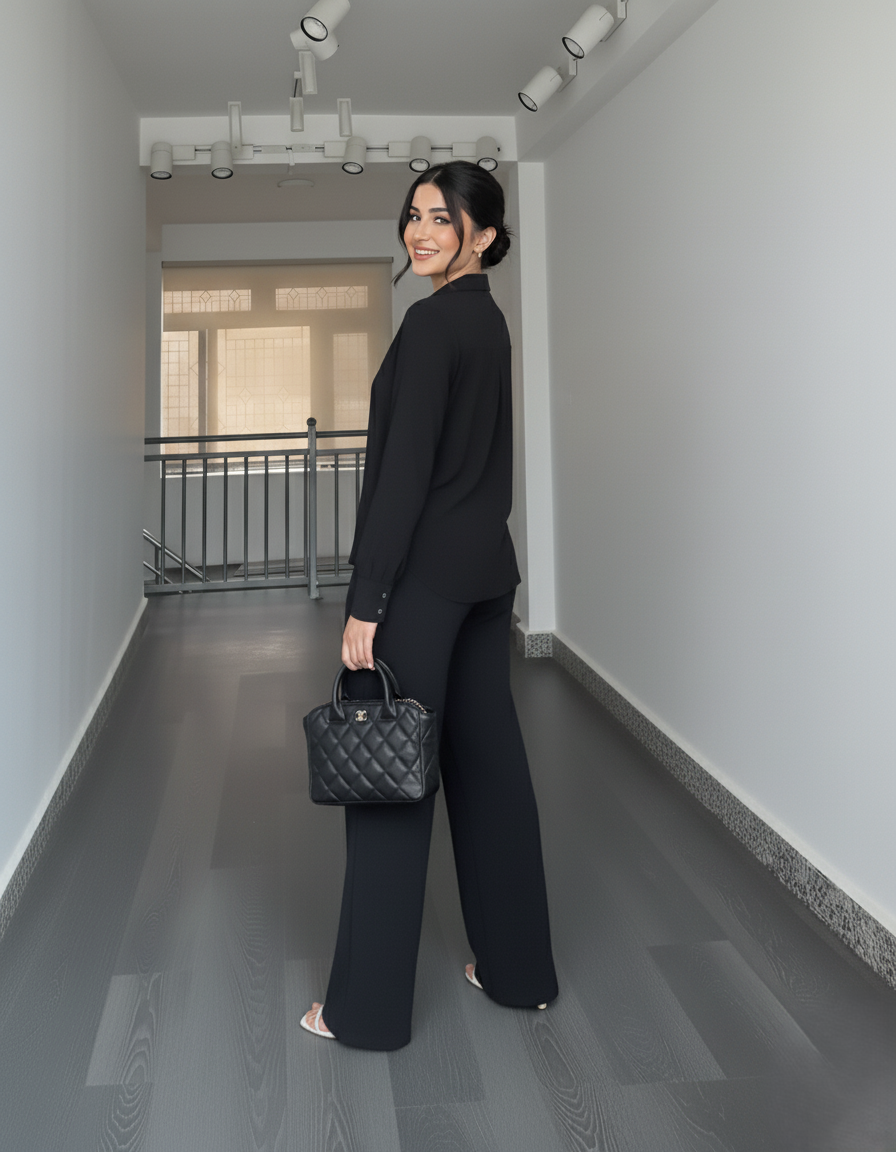 Solid Button-Down Shirt & Relaxed Pants Co-ord Set for Women