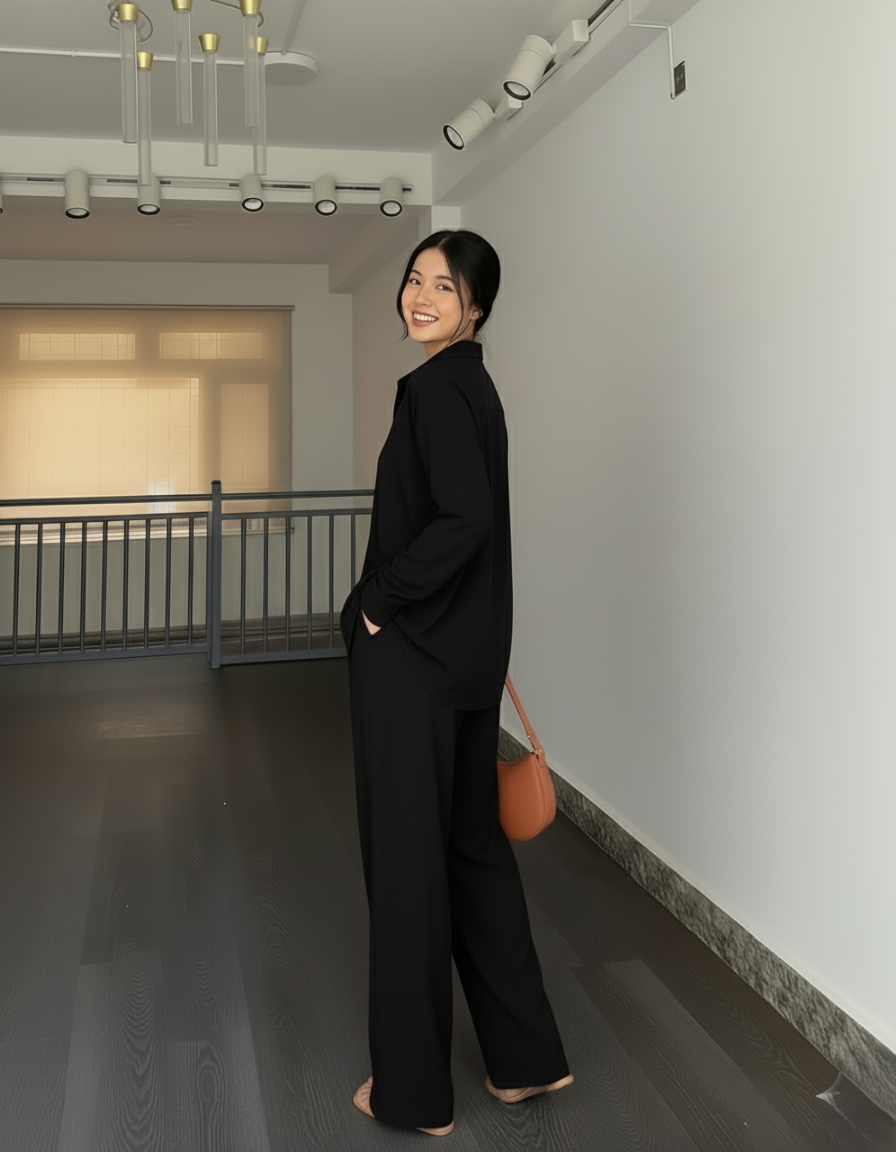 Wine Crush Co-ord Set for Women Solid Button-Down Shirt & Relaxed Pants -Vastramaniaa