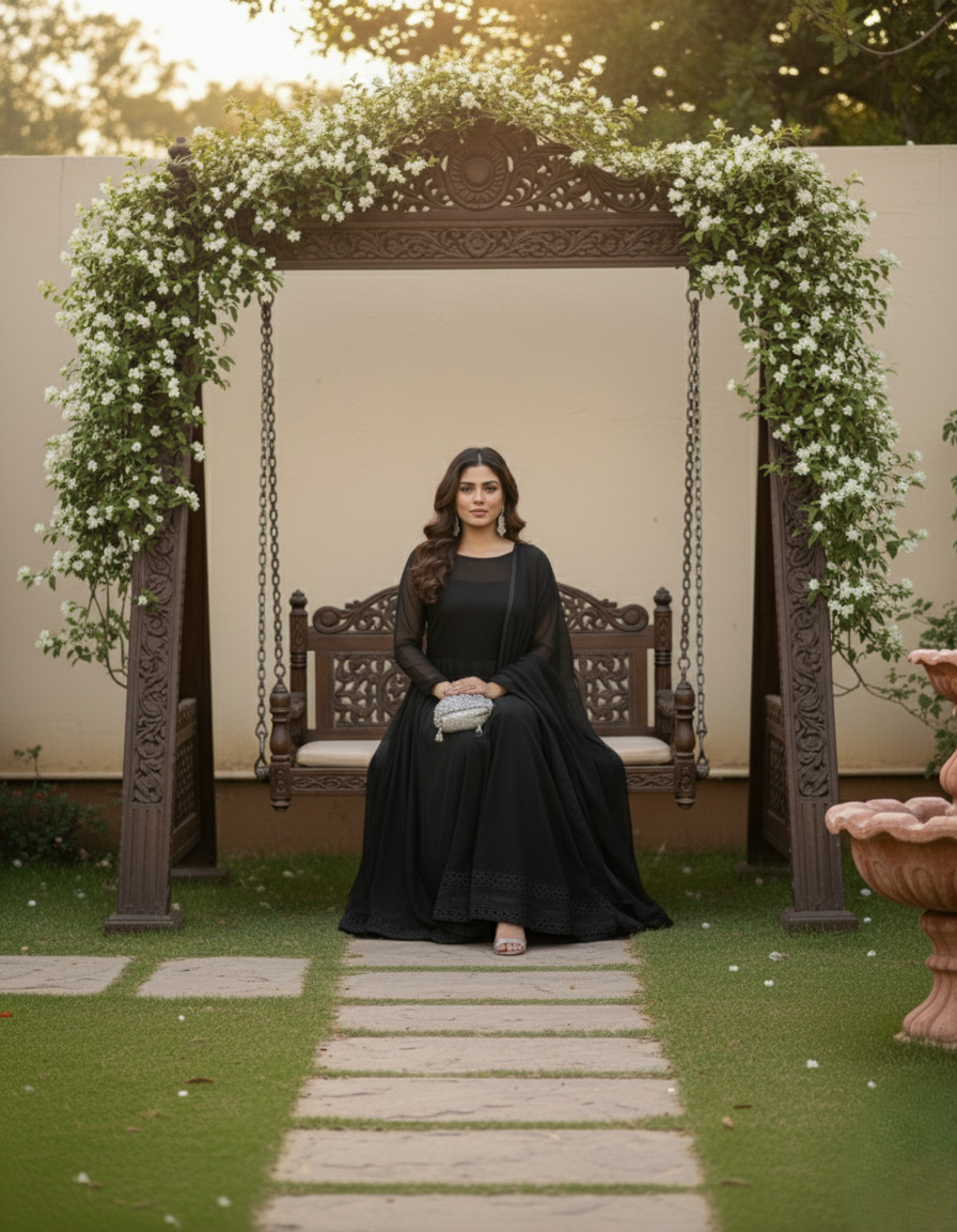 Grace in Every Fold Black Georgette Anarkali Set