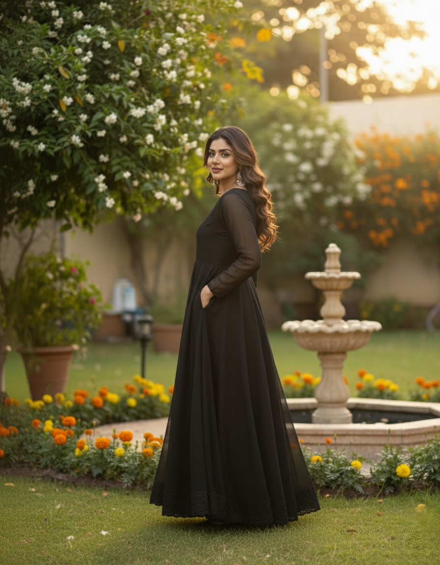 Grace in Every Fold Black Georgette Anarkali Set